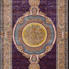 Persian Silk Carpet with Central Medallion and Royal Purple Field-in stock