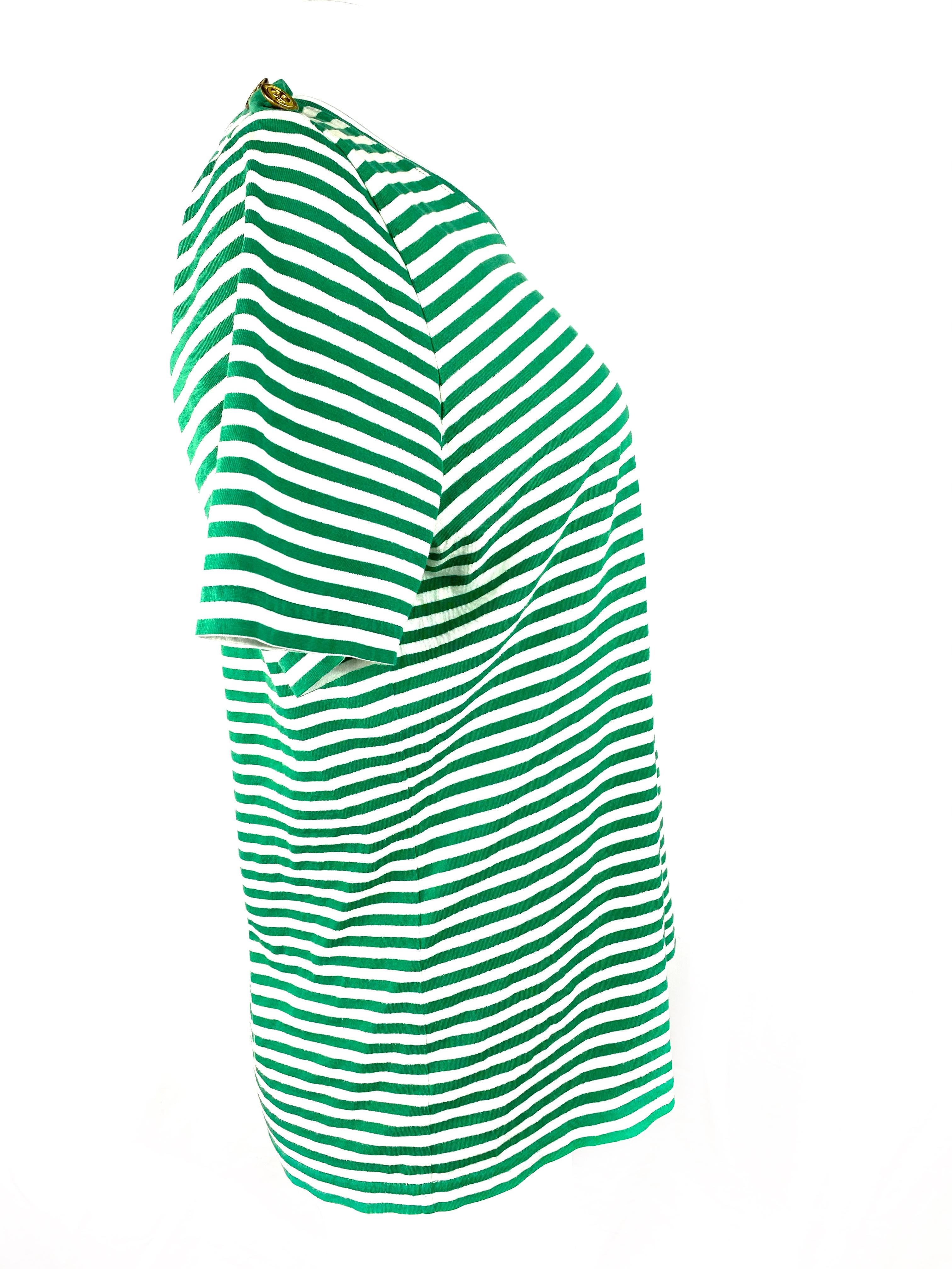 Royal Mer Bretange Weiß und Grün gestreiftes T-Shirt, Größe 46 (Blau) im Angebot