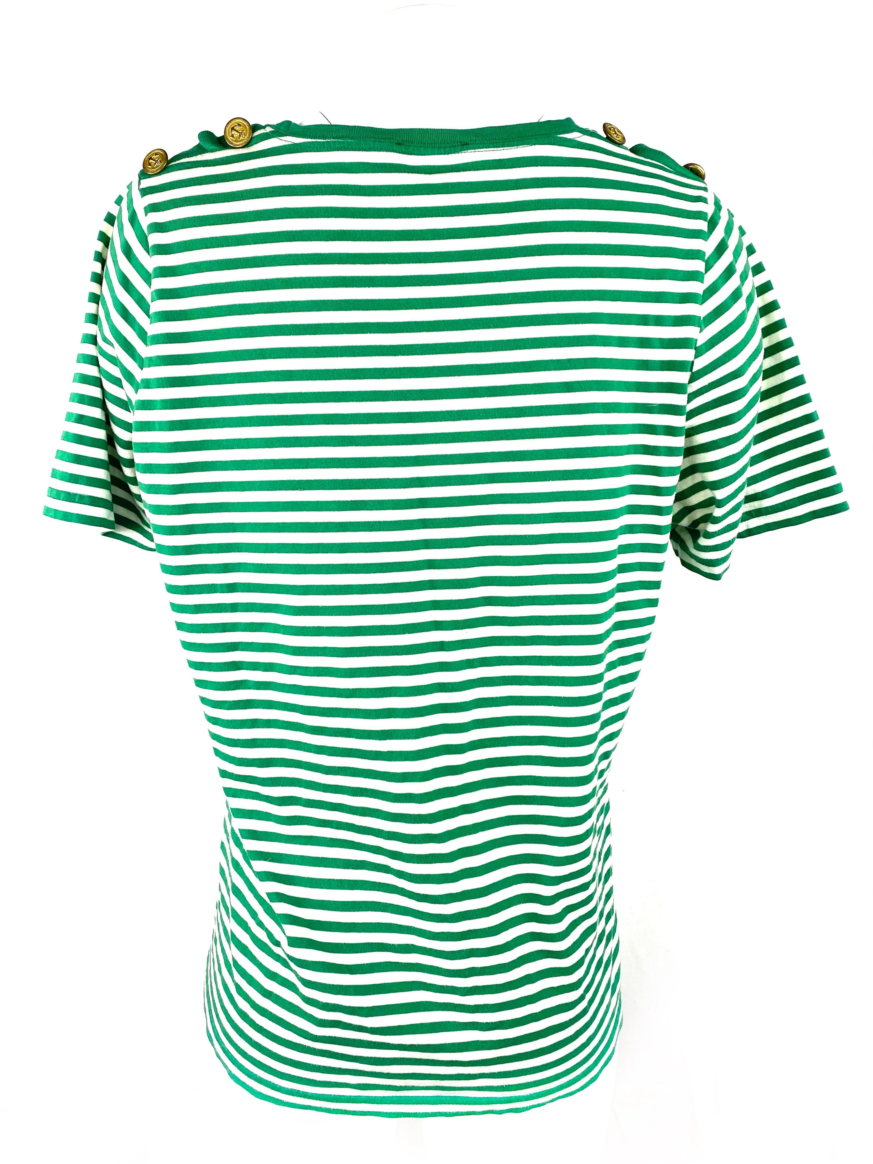 Royal Mer Bretange Weiß und Grün gestreiftes T-Shirt, Größe 46 im Zustand „Gut“ im Angebot in Beverly Hills, CA