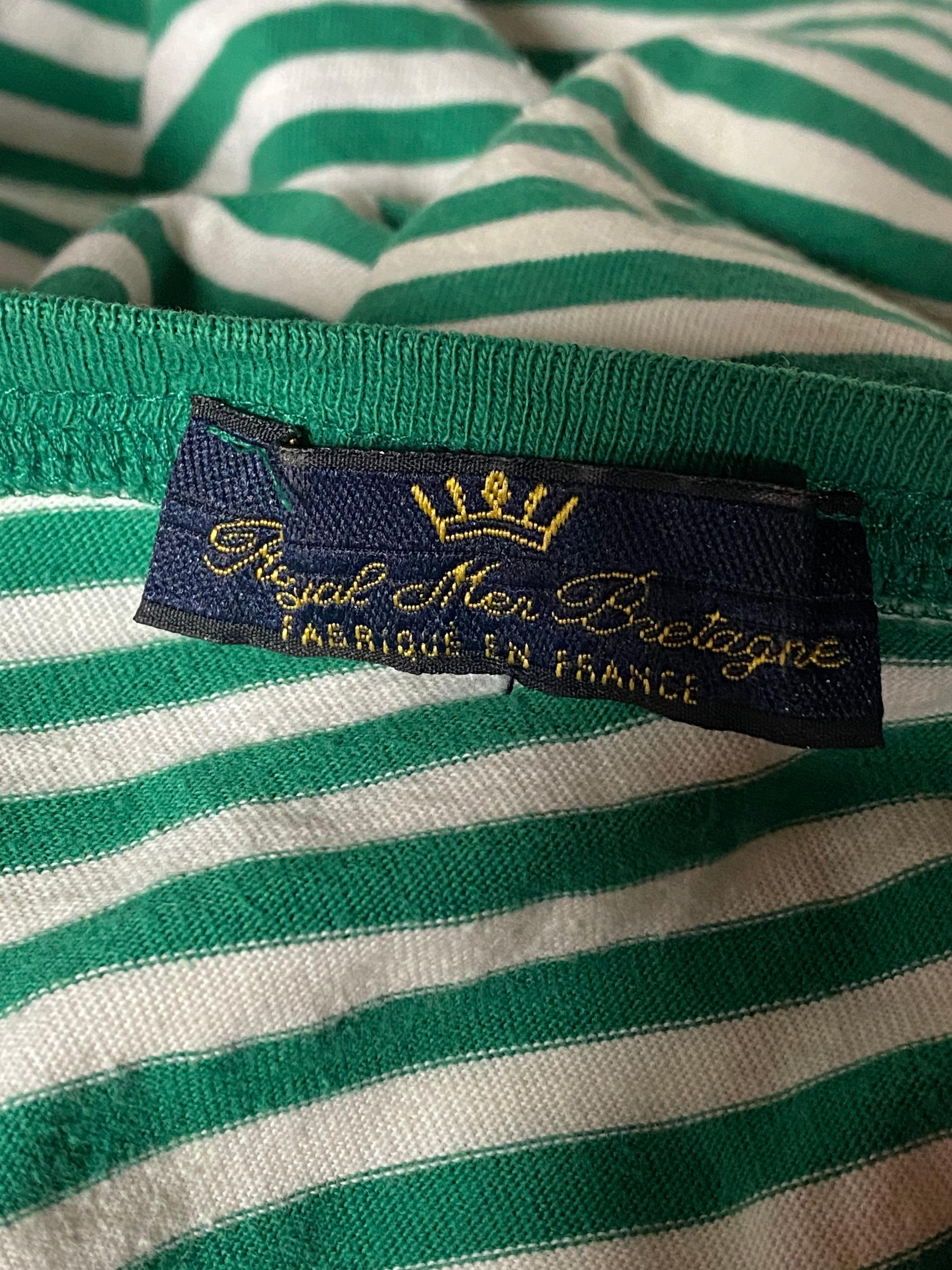 Royal Mer Bretange White and Green Striped T- Shirt, Size 46 In Good Condition For Sale In Beverly Hills, CA