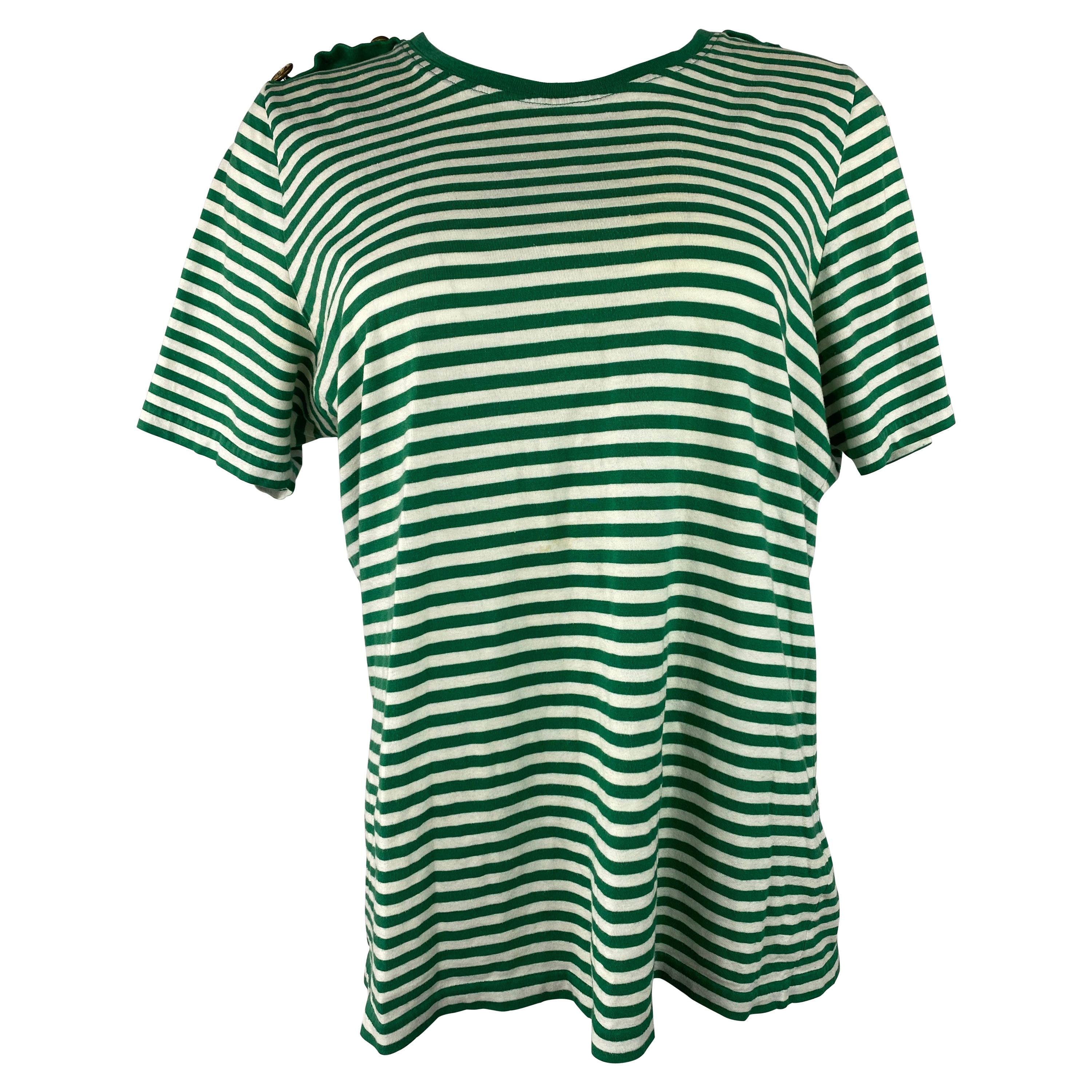 Royal Mer Bretange White and Green Striped T- Shirt, Size 46 For Sale
