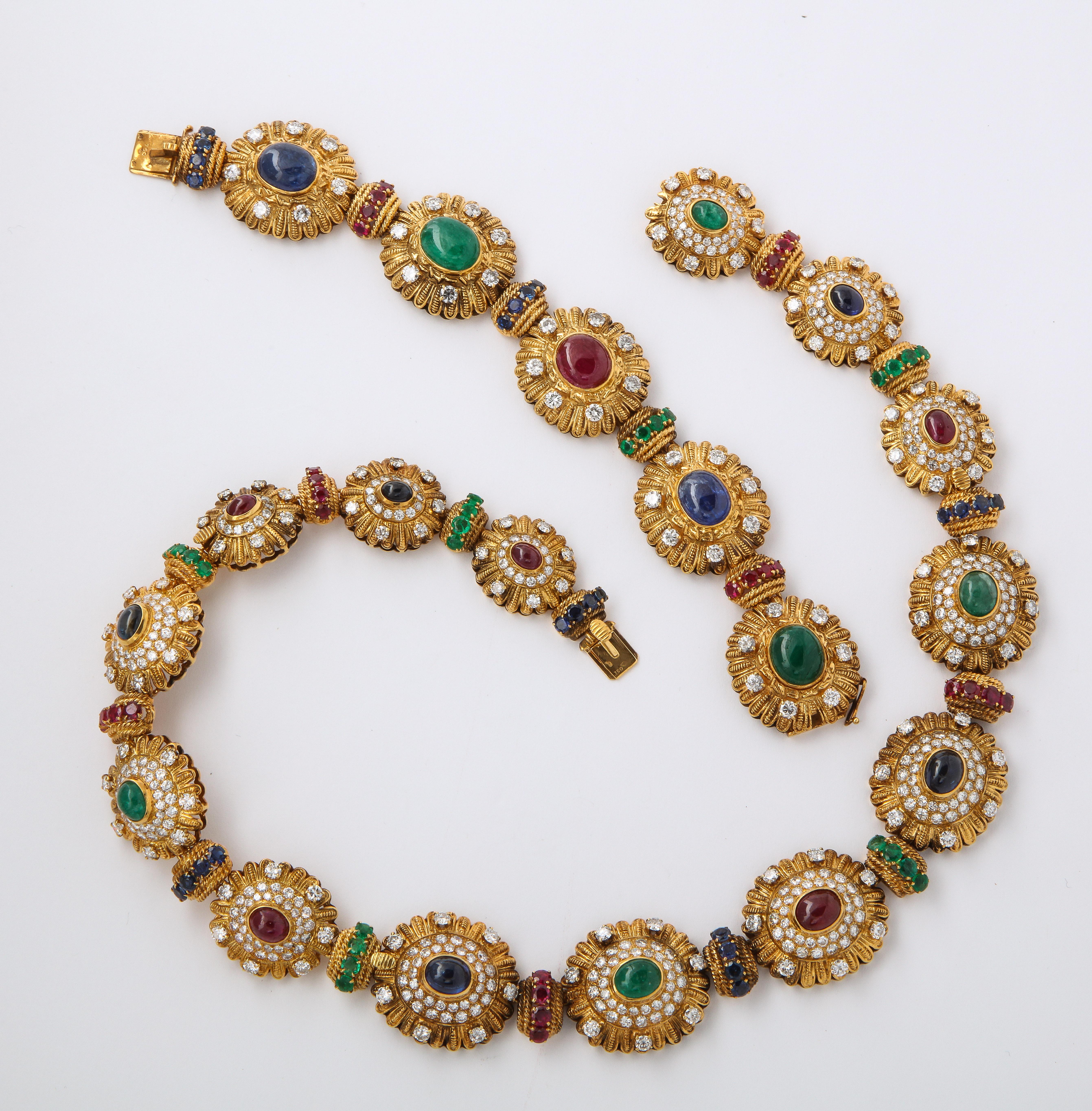 Round Cut Royal Multi Gem Necklace and Bracelet Set Made by Van Cleef & Arpels