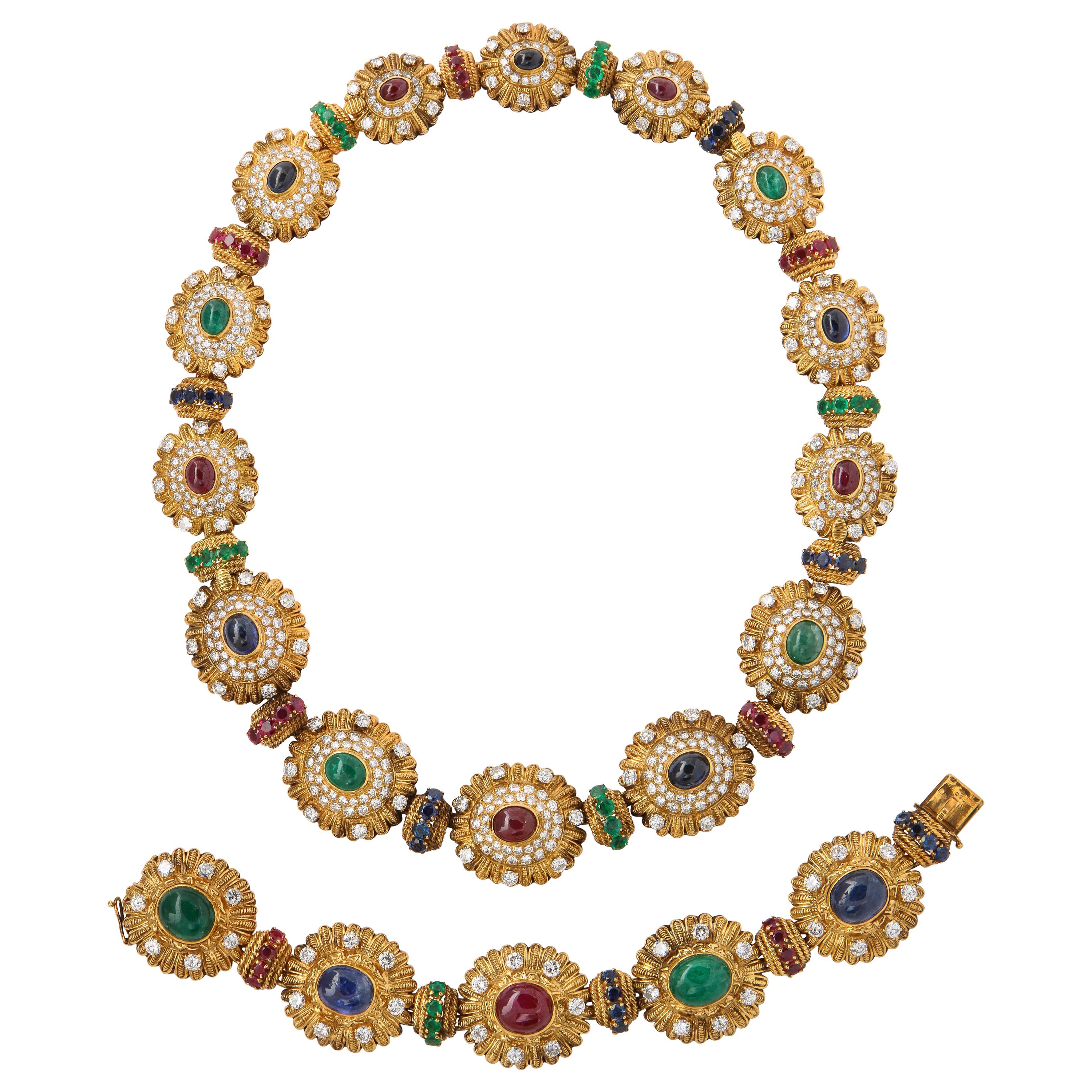 Royal Multi Gem Necklace and Bracelet Set Made by Van Cleef & Arpels