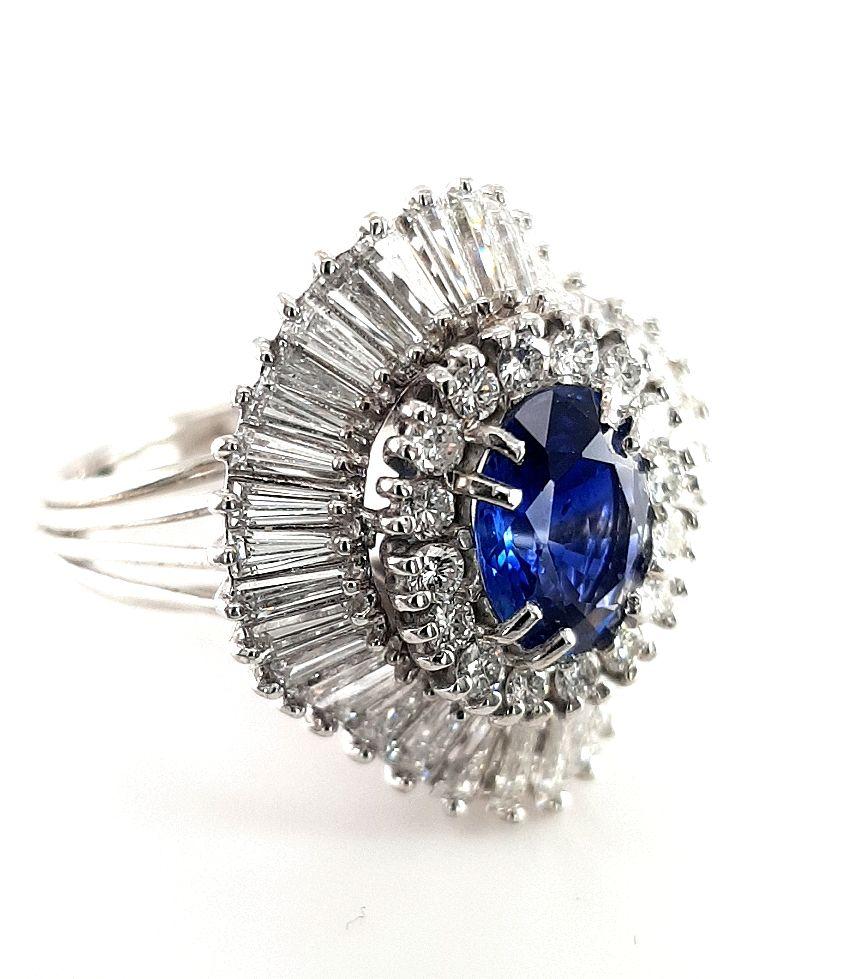 Artisan 18kt Royal Natural Sapphire and Diamond Tapers Exclusive Skirt Ring Handmade For Sale