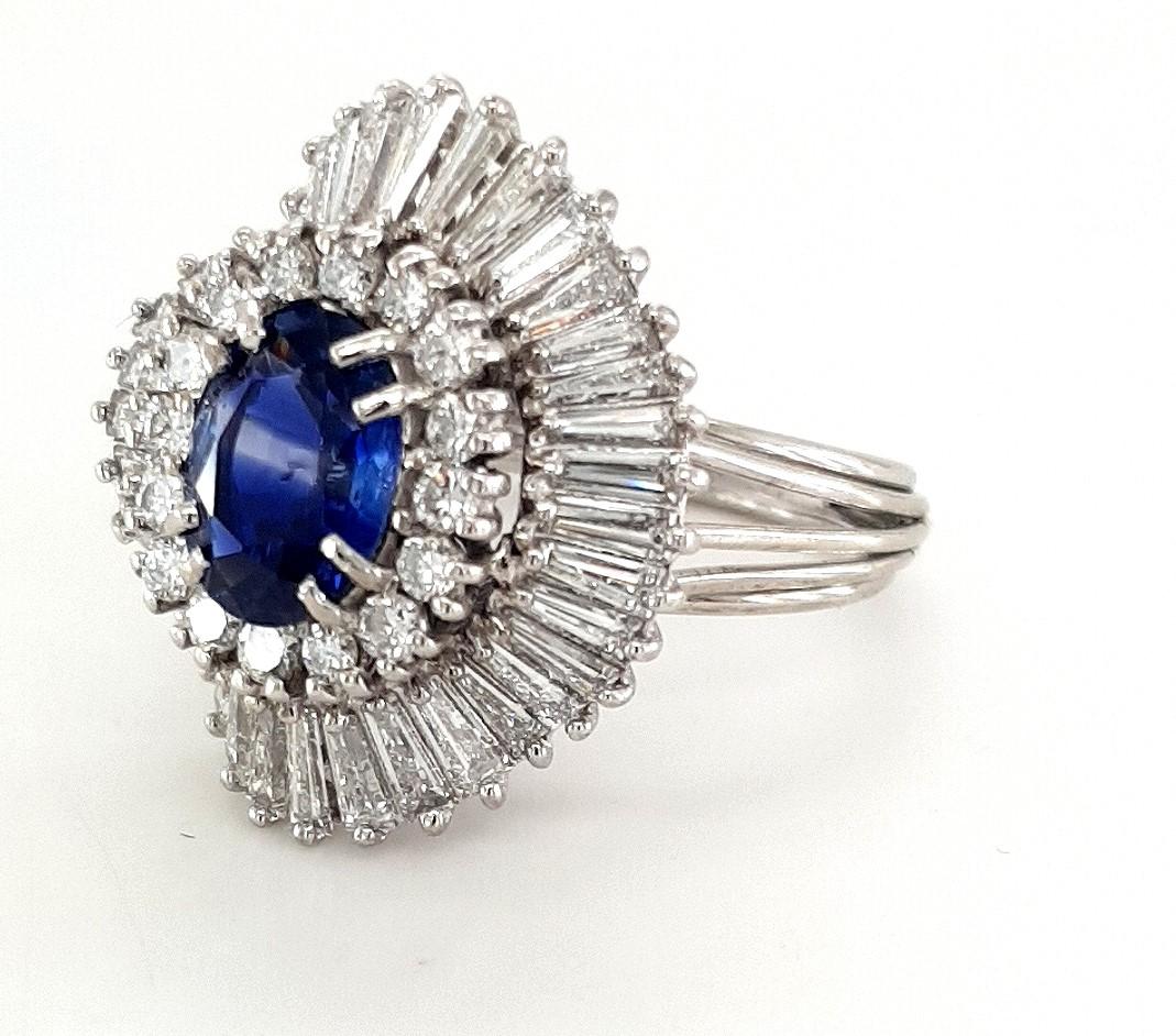 Baguette Cut 18kt Royal Natural Sapphire and Diamond Tapers Exclusive Skirt Ring Handmade For Sale