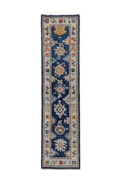 Royal Navy Blue Floral Oushak Läufer