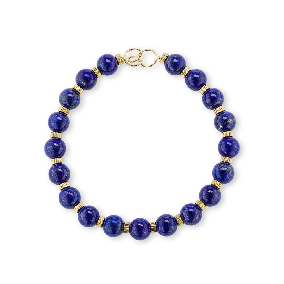 Modern Royal Navy Blue Lapis Lazuli  20MM Bead Gold Necklace