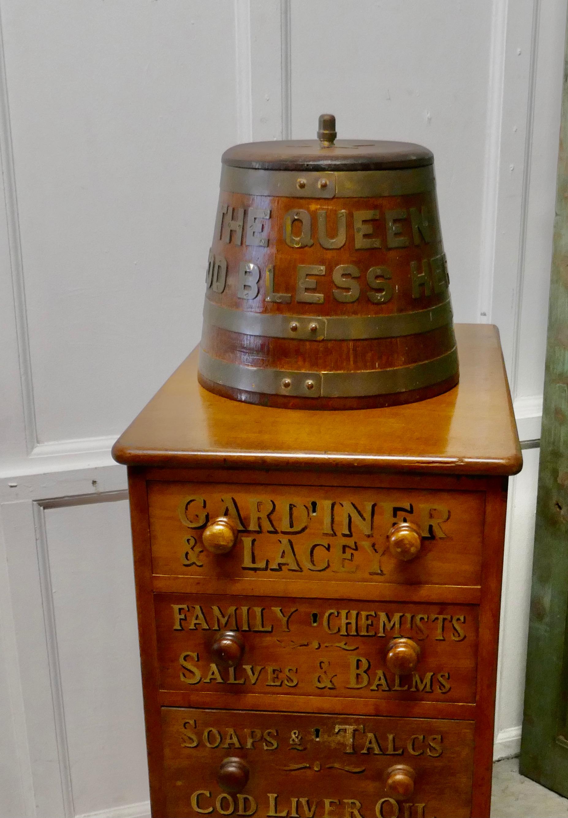 Royal Navy “Grog Tub”, oak and brass sailor’s rum barrel

A super piece of British history, the barrel known as a “Grog Tub” was used to carry the Navy rum tot given out to twice daily to the sailors, sadly a tradition now obsolete
This one dates