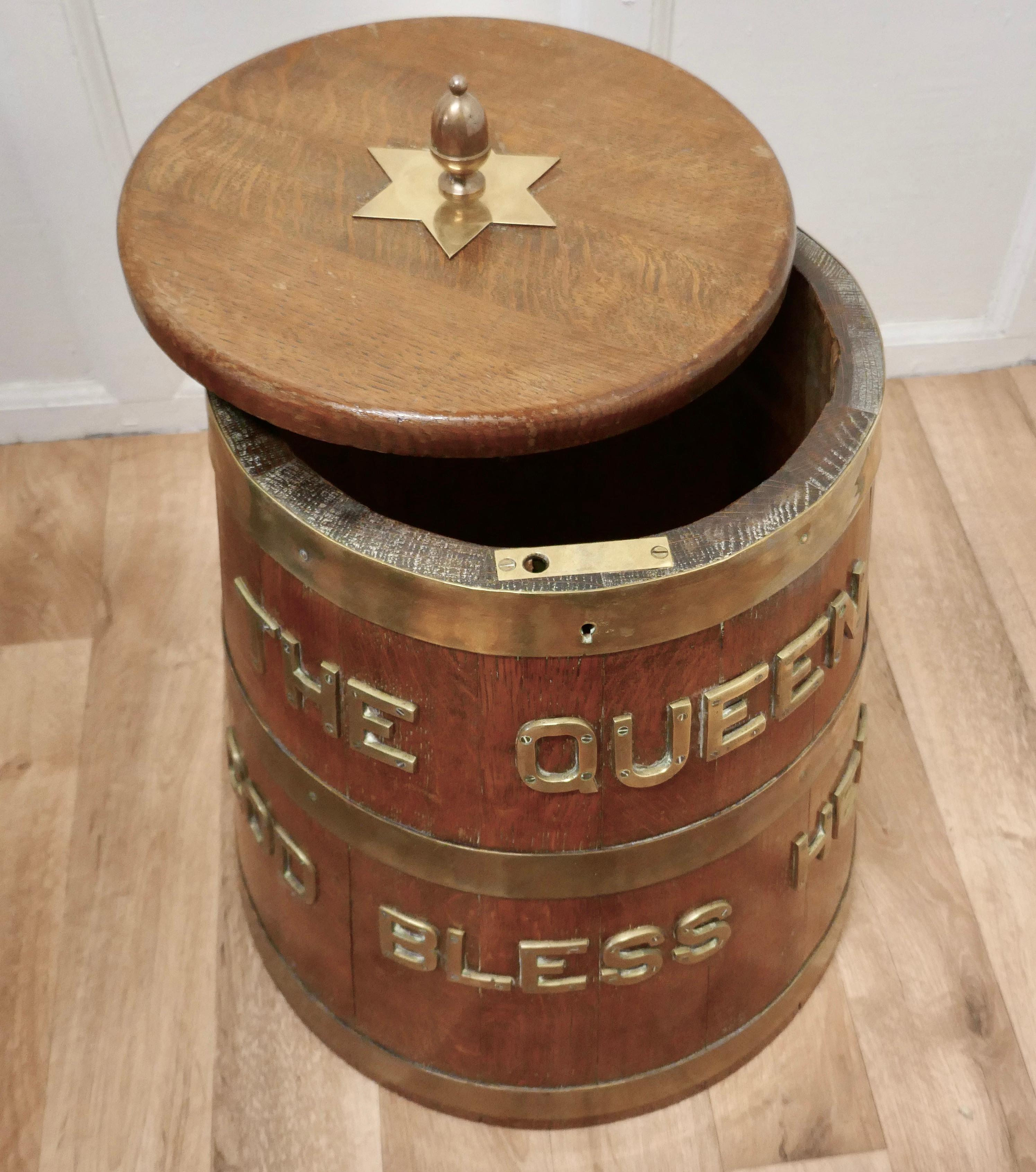 British Colonial Royal Navy “Grog Tub”, Oak and Brass Sailor’s Rum Barrel