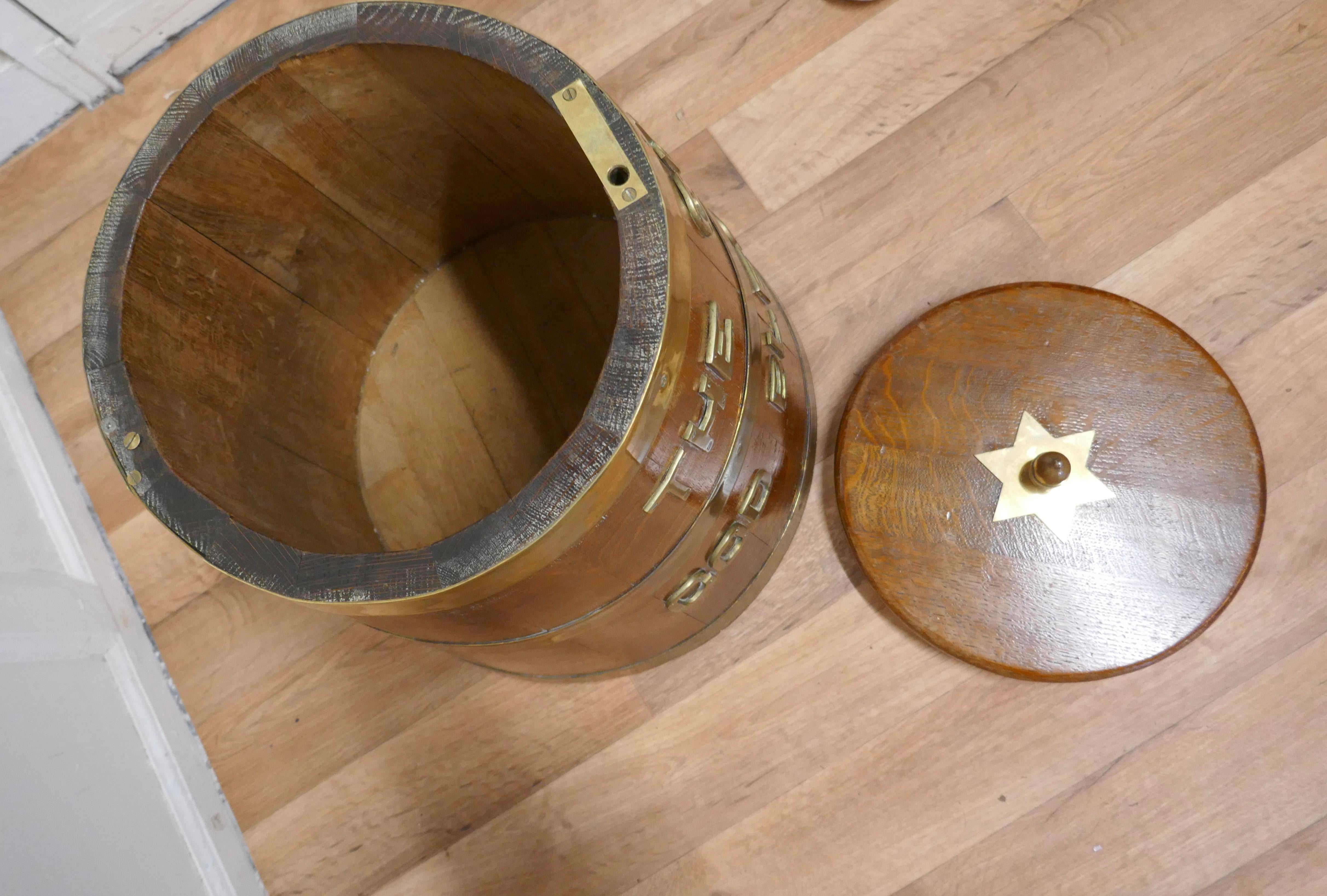 20th Century Royal Navy “Grog Tub”, Oak and Brass Sailor’s Rum Barrel