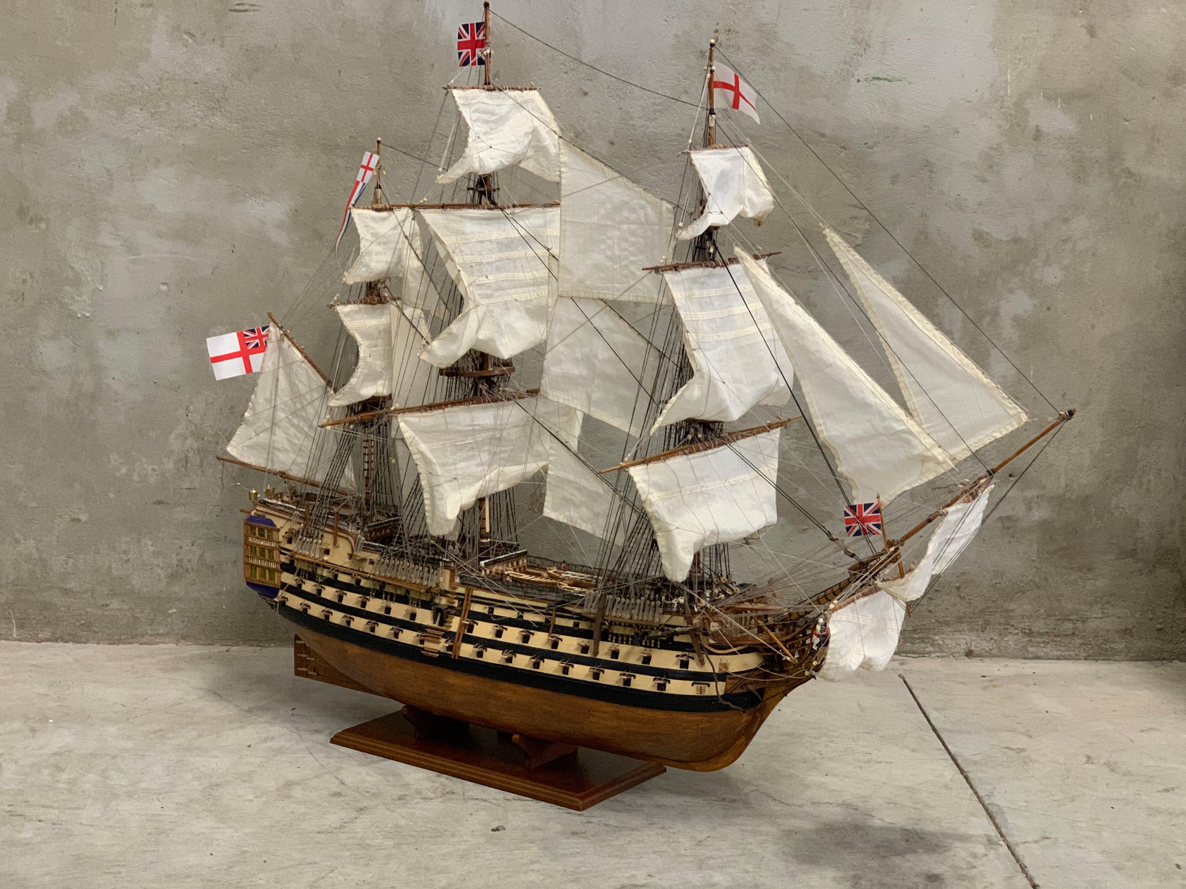 Stunning handmade modelship of the famous H.M.S. Victory. Made in over 1500 hours from a 5 star model kit by a shipbuilding enthusiast and was finished in 2008. The model is completely made of wood with, metal and brass parts, bronze canons and tin