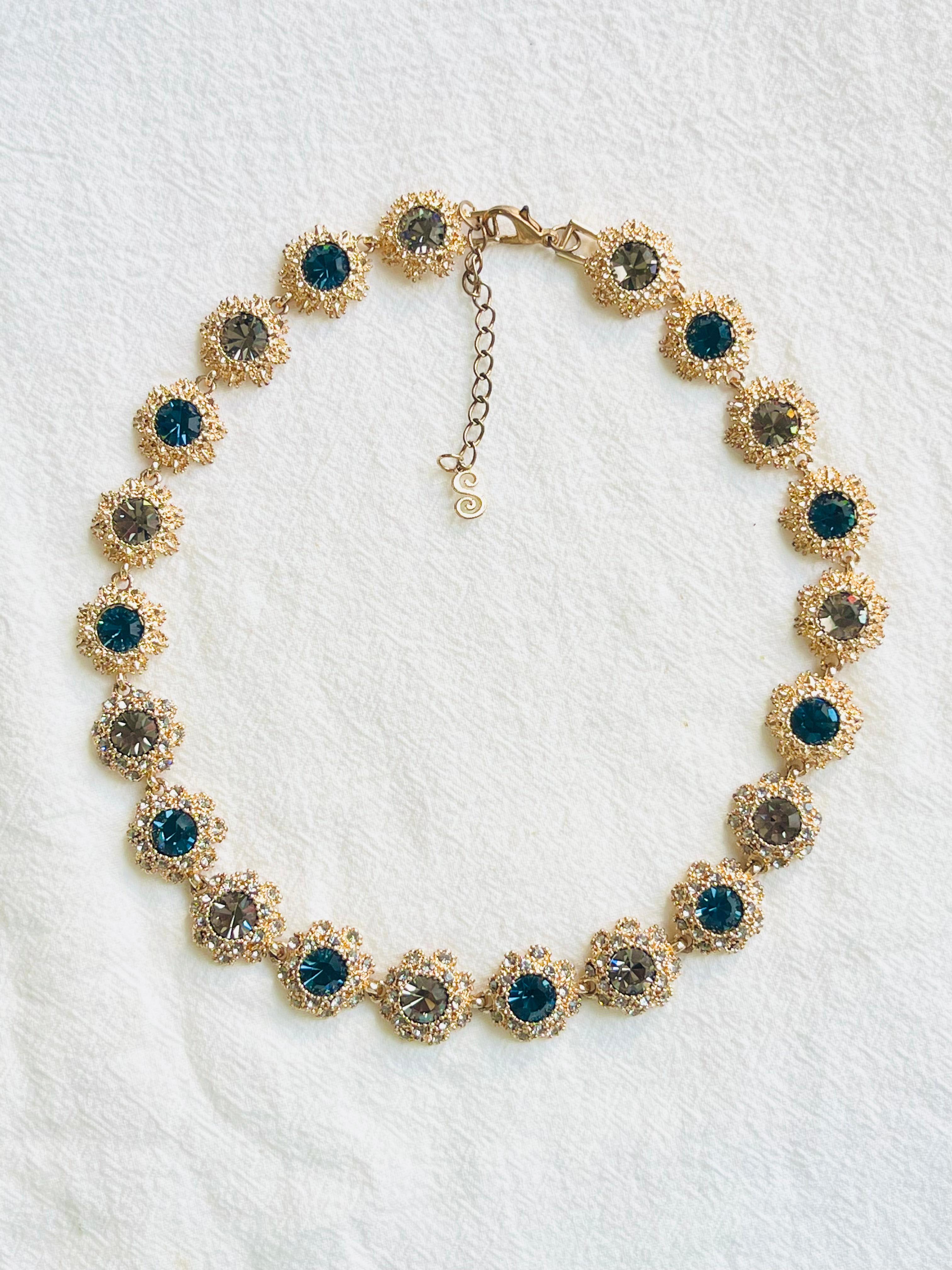 Collana Tennis con cristalli di neve brillanti Royal Navy Sapphire Grey, placcata in oro 2