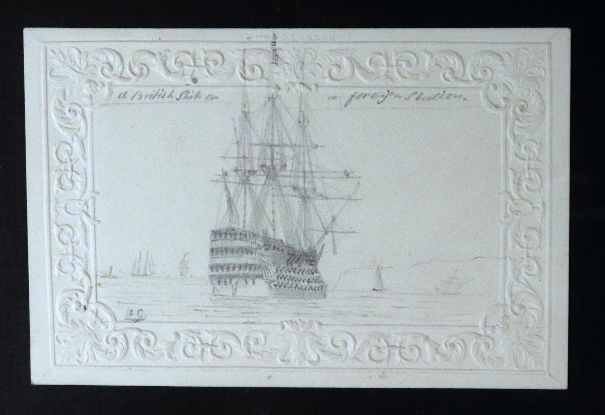 English Royal Navy Ship Pencil Drawings by George Bryant Campion For Sale