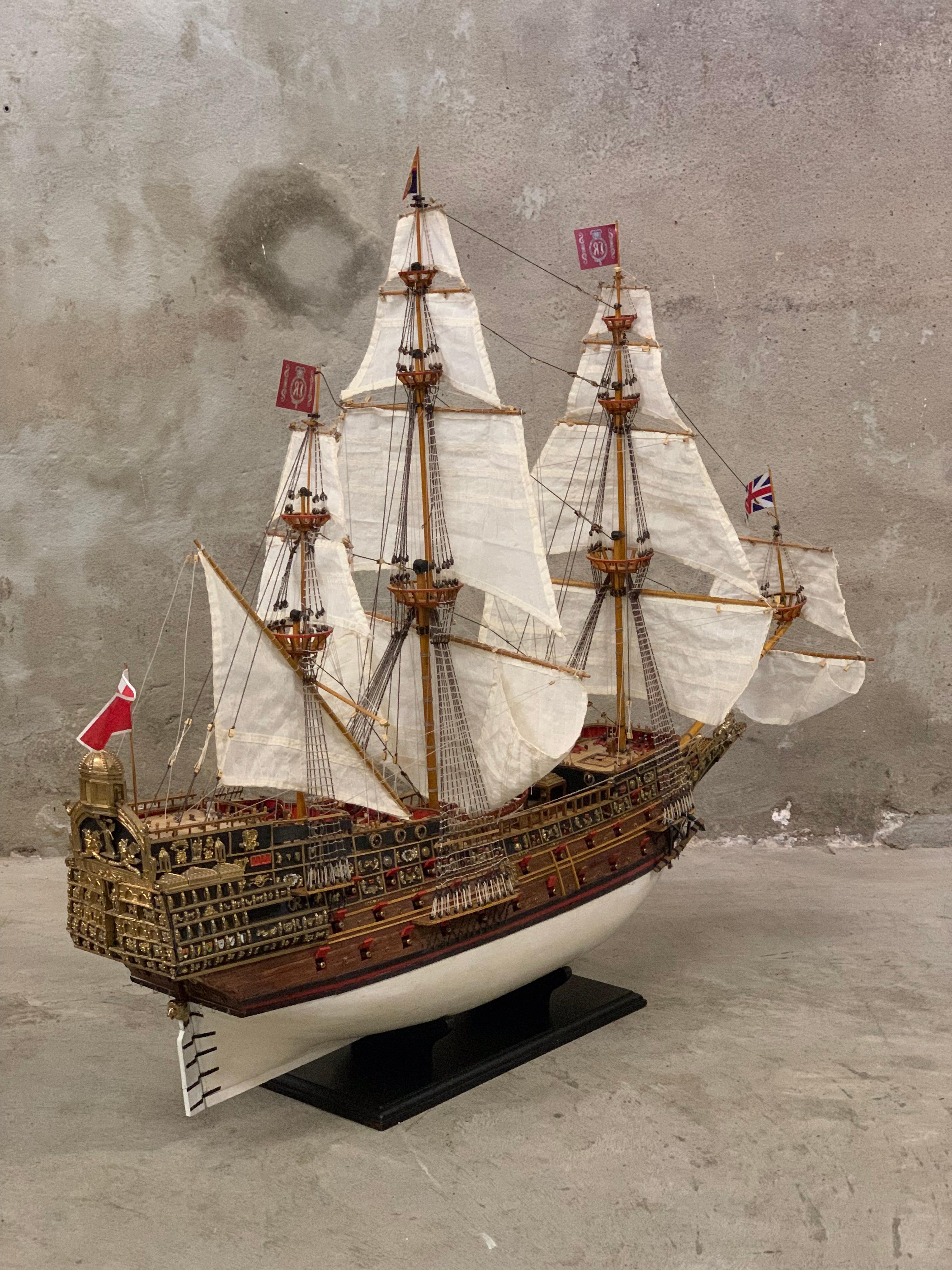 Royal Navy Sovereign of the Seas 1637, Grand Ship Model, Wood, Bronze 9