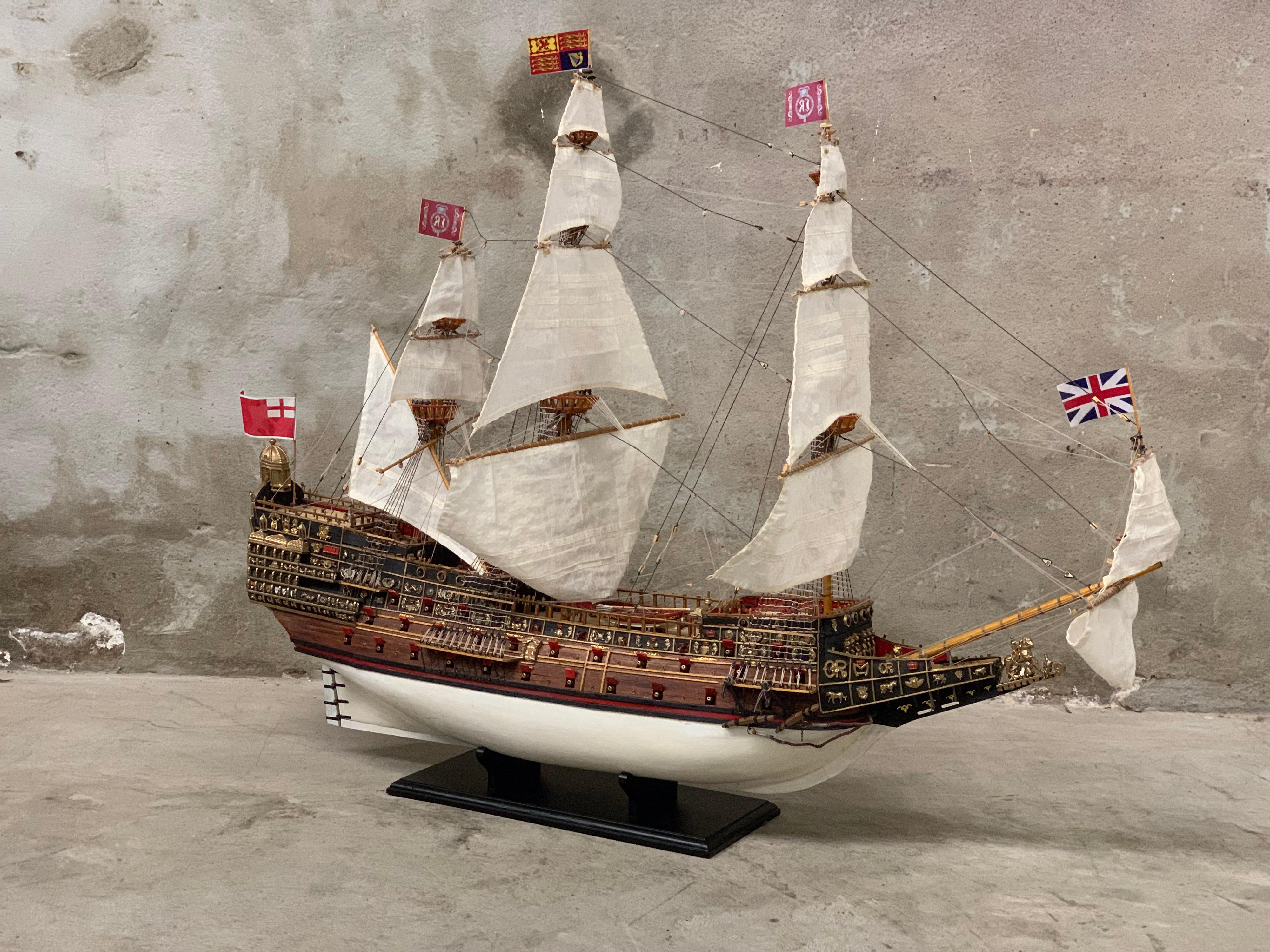 Beautifull hand built model of the famous Royal Navy H.M.S. Sovereign of the Seas. The details are absolutely stunning! Has been made in over 1500 hours in a period of 3 years in Breukelen in the Netherlands by a ship building enthusiast. The ship
