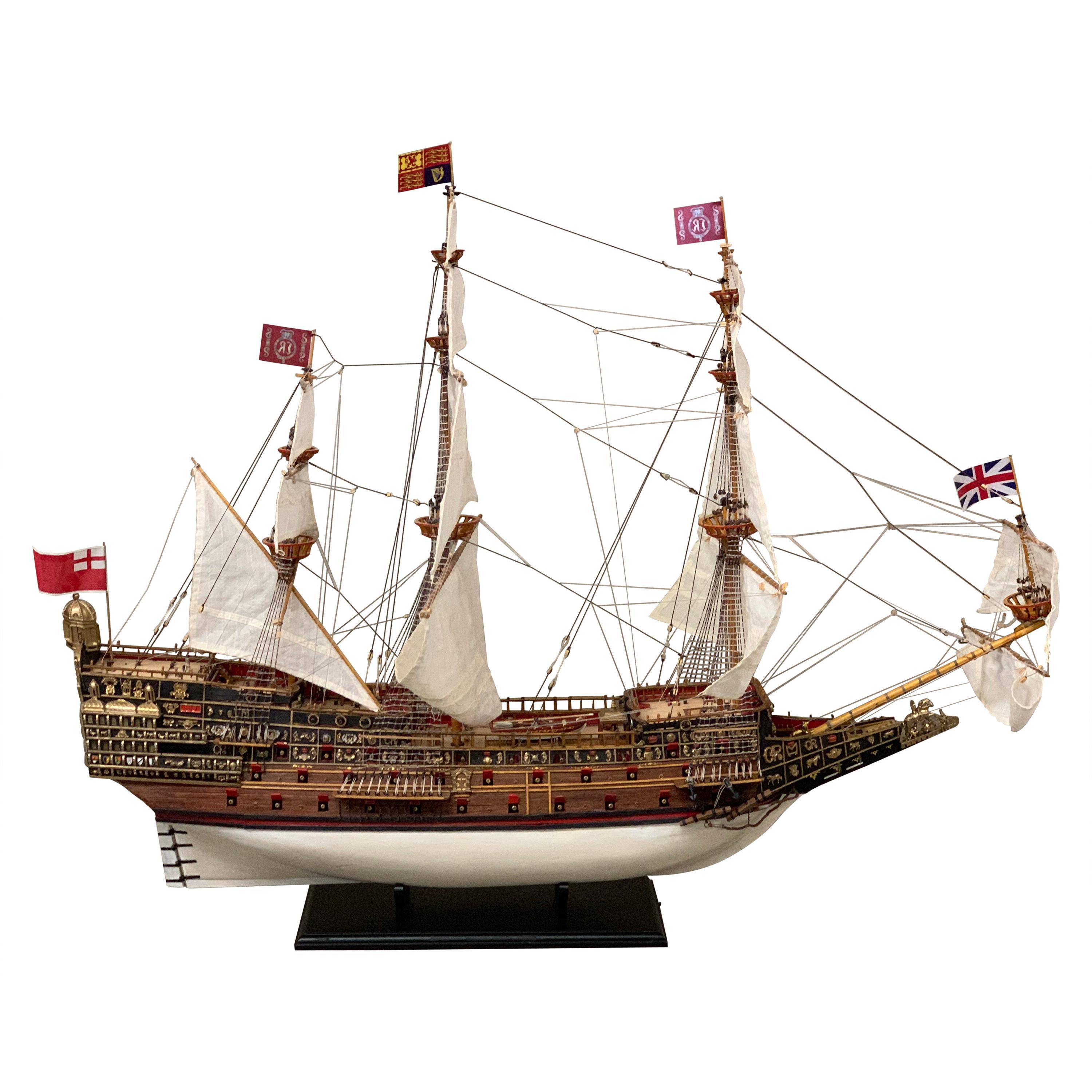 Royal Navy Sovereign of the Seas 1637, Grand Ship Model, Wood, Bronze