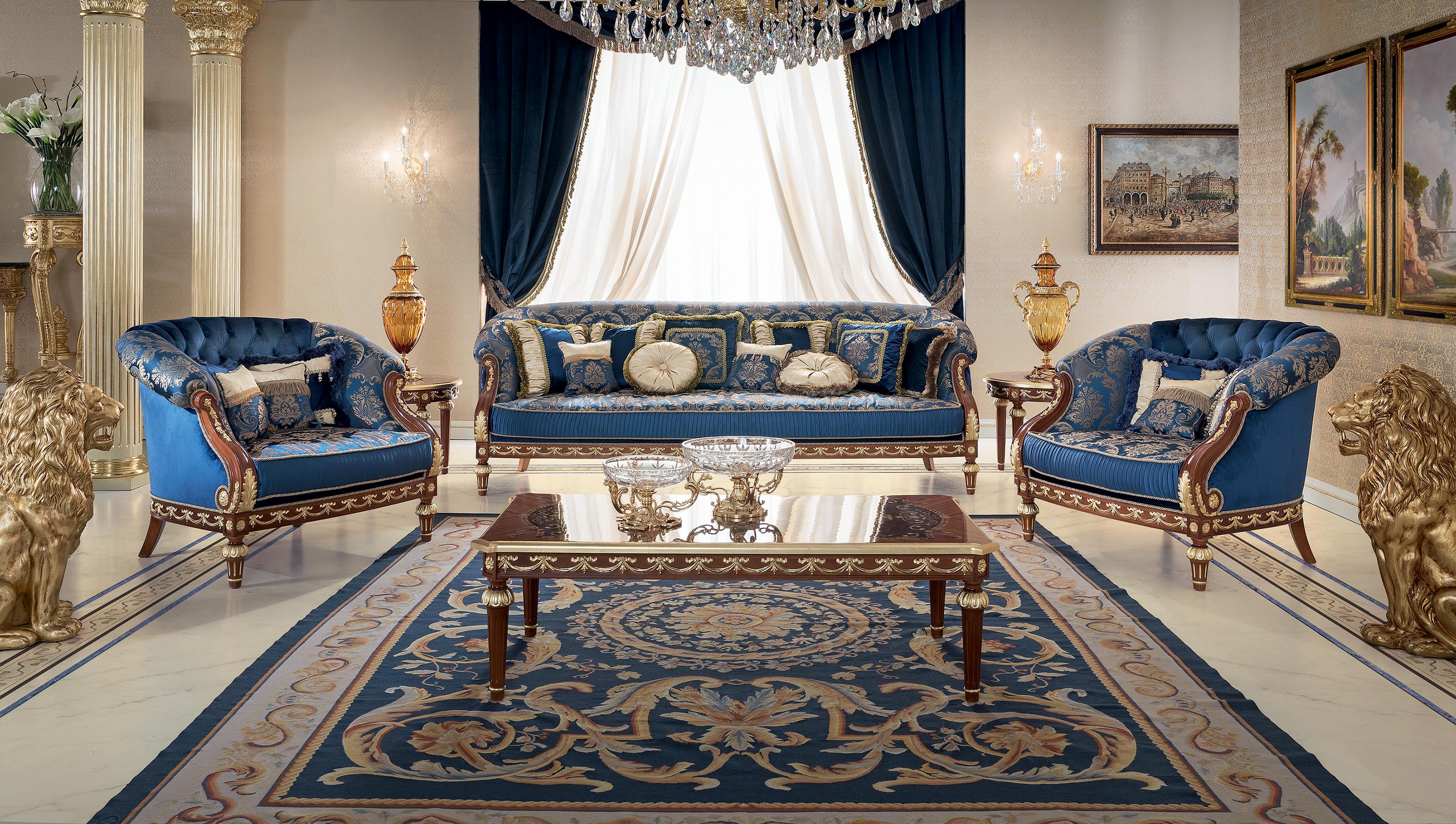 Contemporary  Royal Neoclassical Sofa in High Quality Cherry Wood and Shiny Gold Leaf Decor For Sale