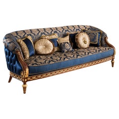  Royal Neoclassical Sofa in High Quality Cherry Wood and Shiny Gold Leaf Decor
