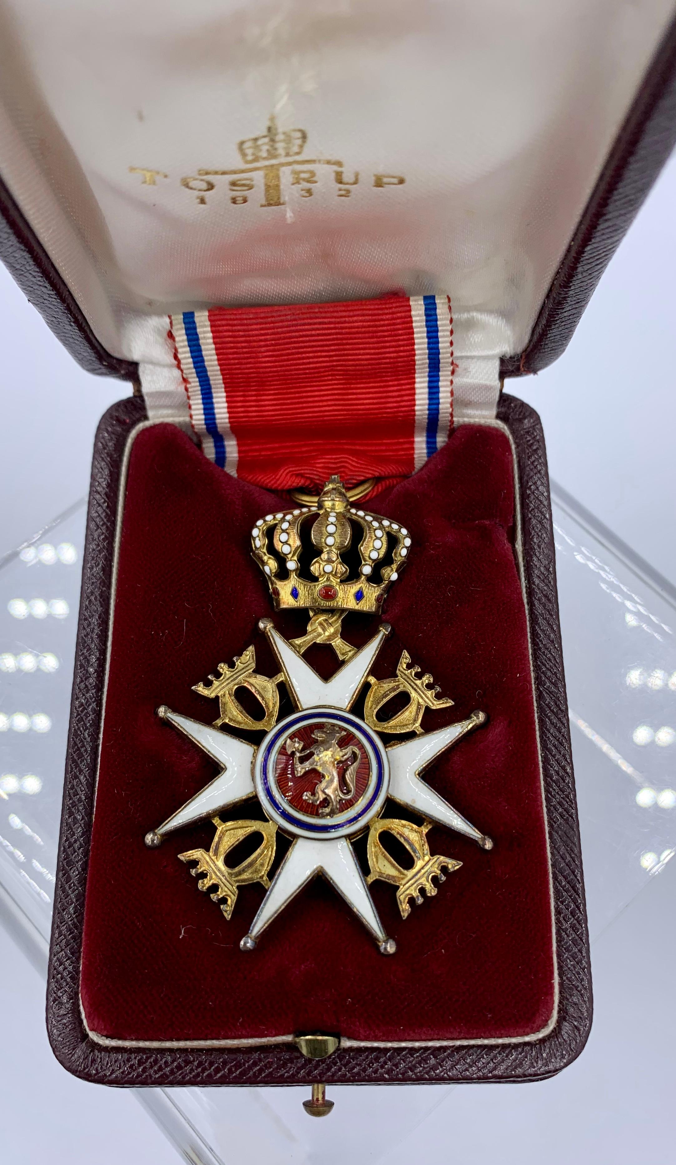 This is the exceedingly rare Royal Norwegian Order of Saint Olav presented to actress and Oscar Winner Celeste Holm.  The medal is housed in the original case which is signed on the bottom by Celeste Holm.  The medal is virtually never available for