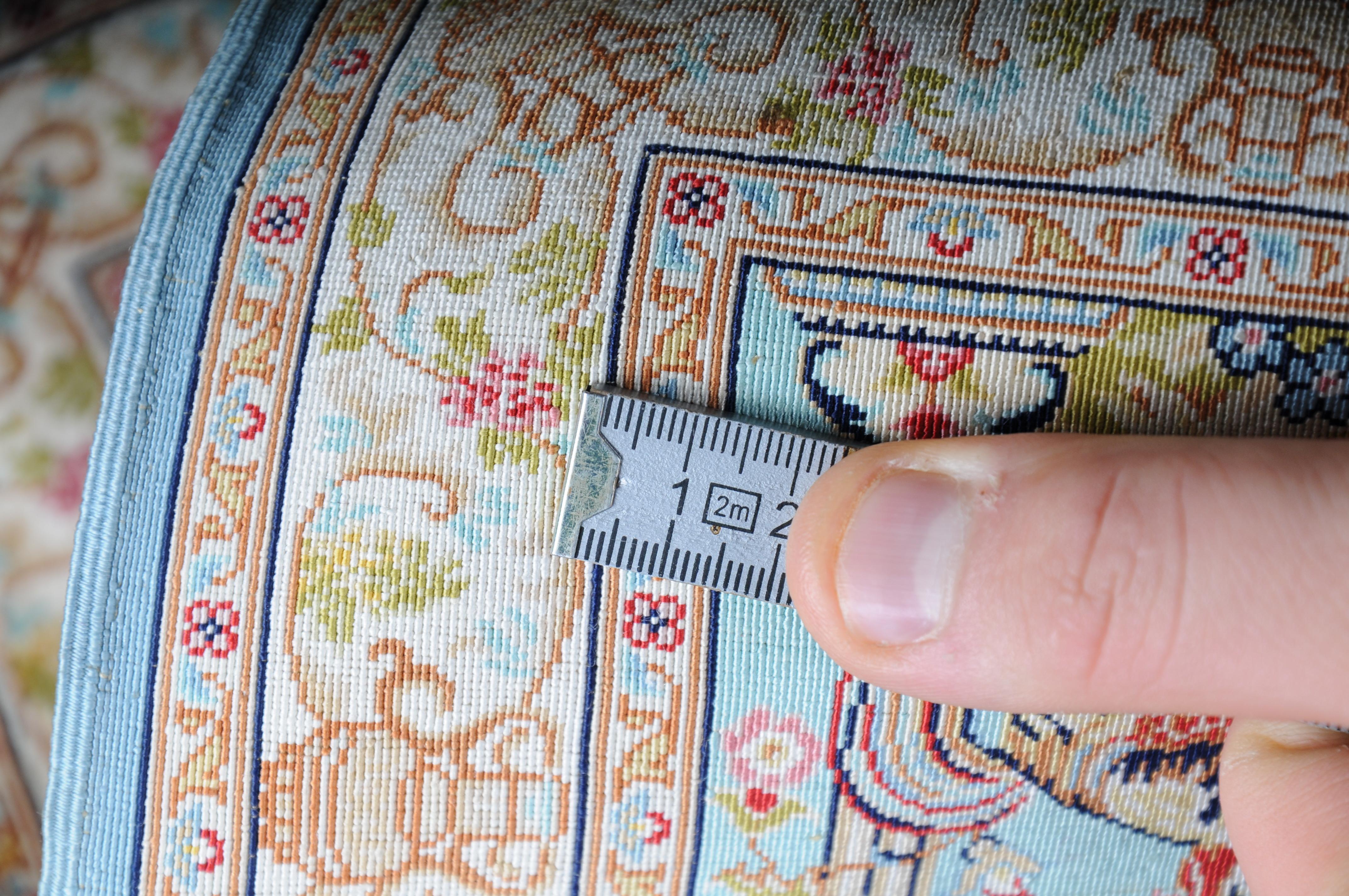 Royal Ozipek silk carpet/tapestry Hereke signed, 20th Century. blue For Sale 5