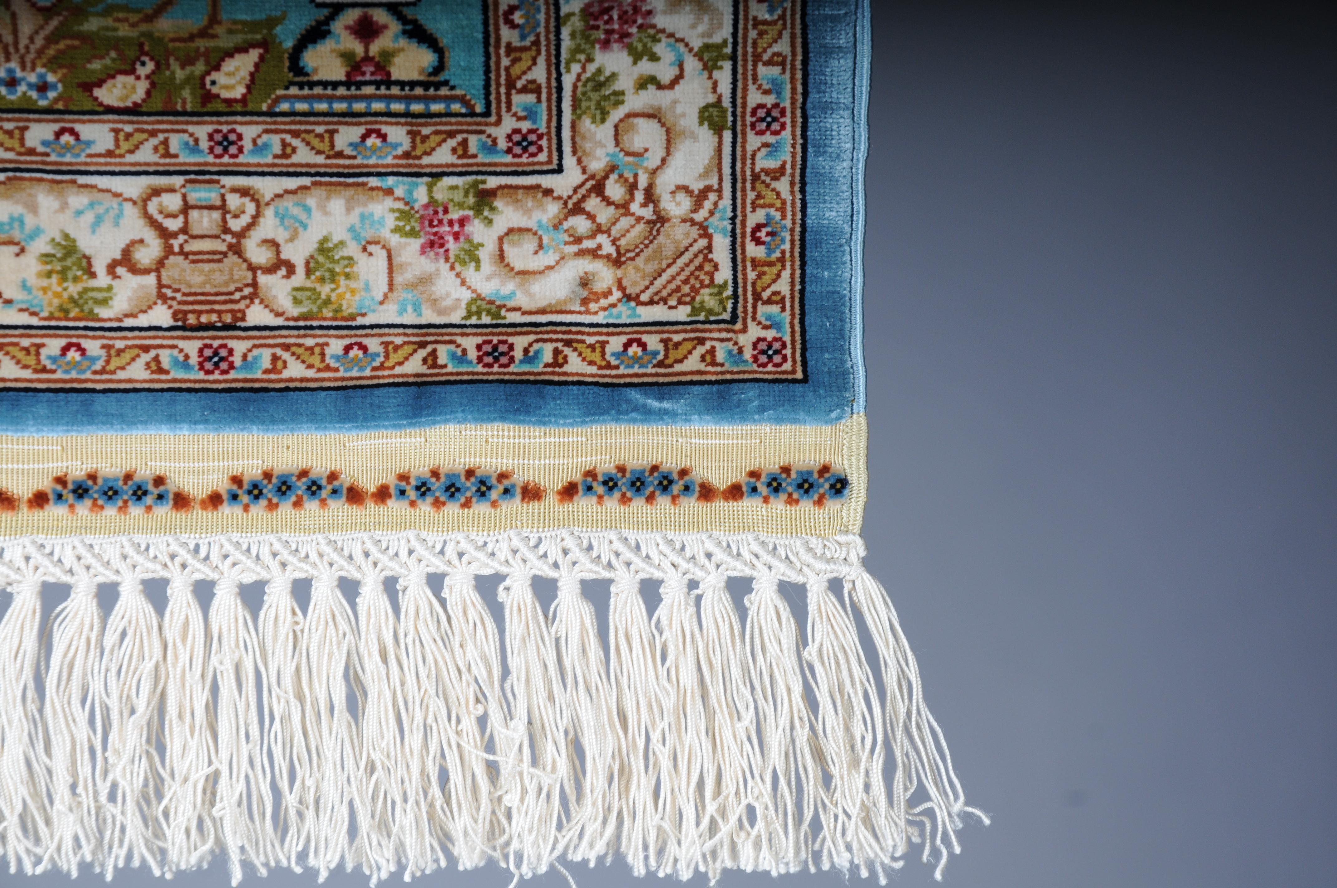 Royal Ozipek silk carpet/tapestry Hereke signed, 20th Century. blue For Sale 1