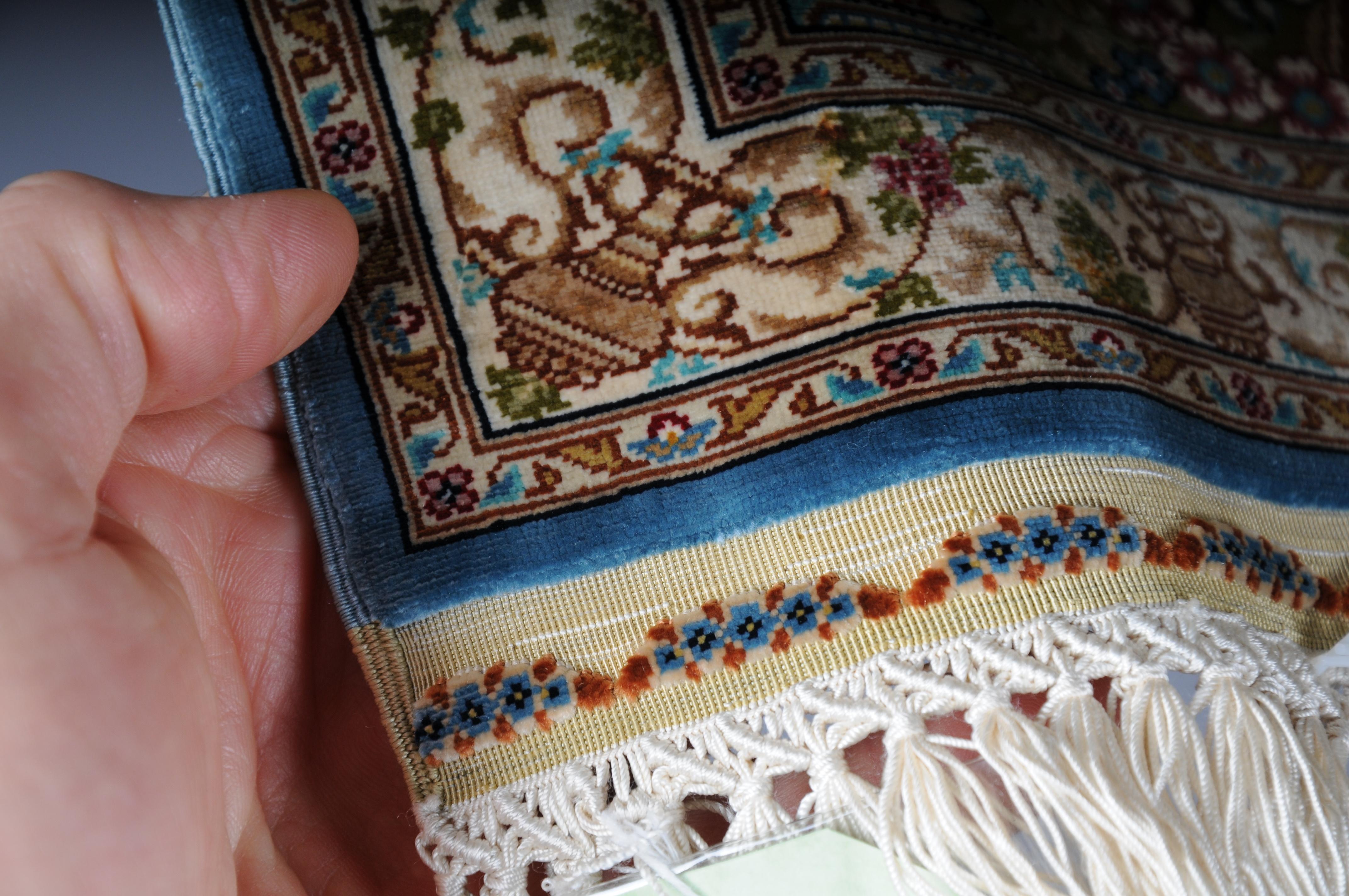 Royal Ozipek silk carpet/tapestry Hereke signed, 20th Century. blue  For Sale 2