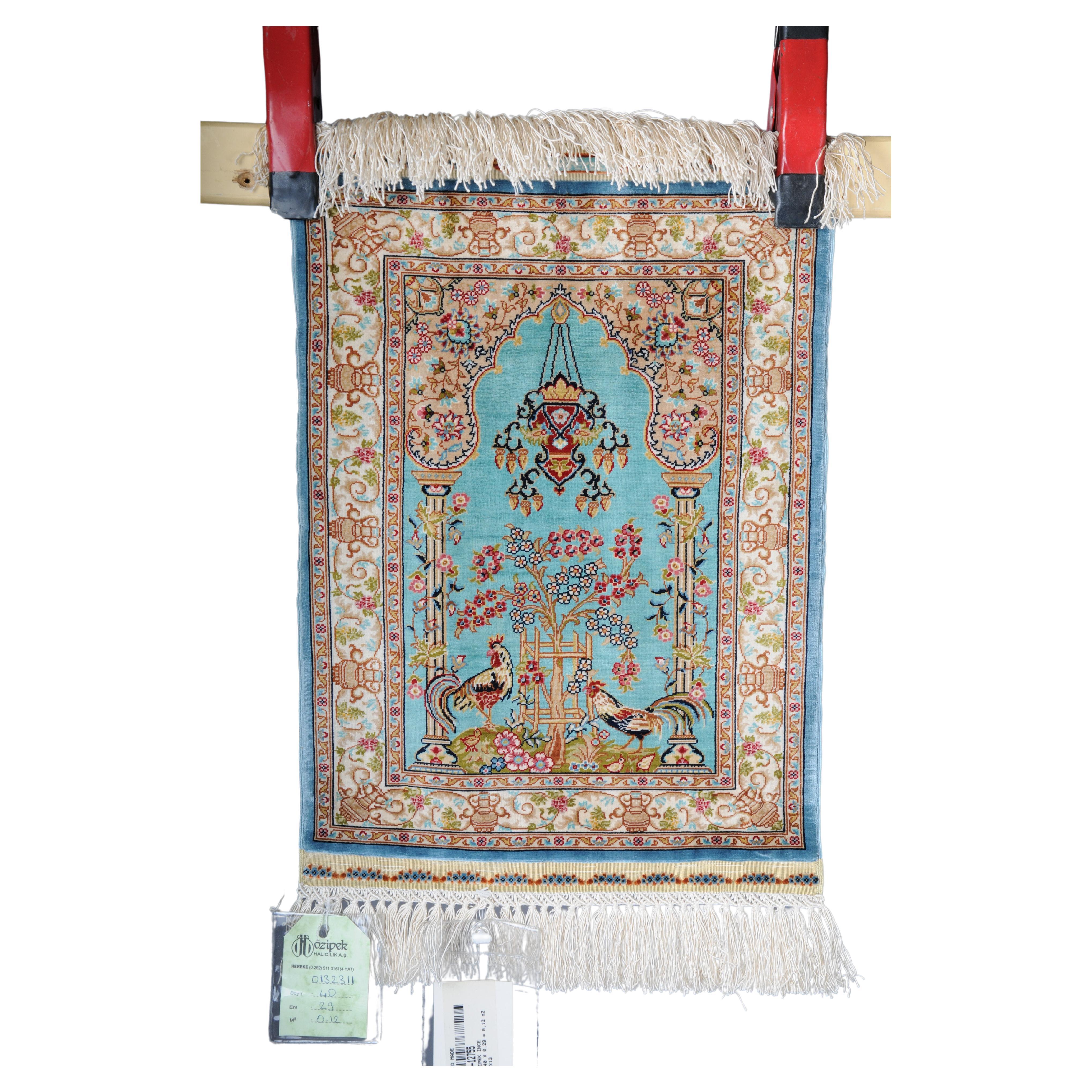 Royal Ozipek silk carpet/tapestry Hereke signed, 20th Century. blue  For Sale