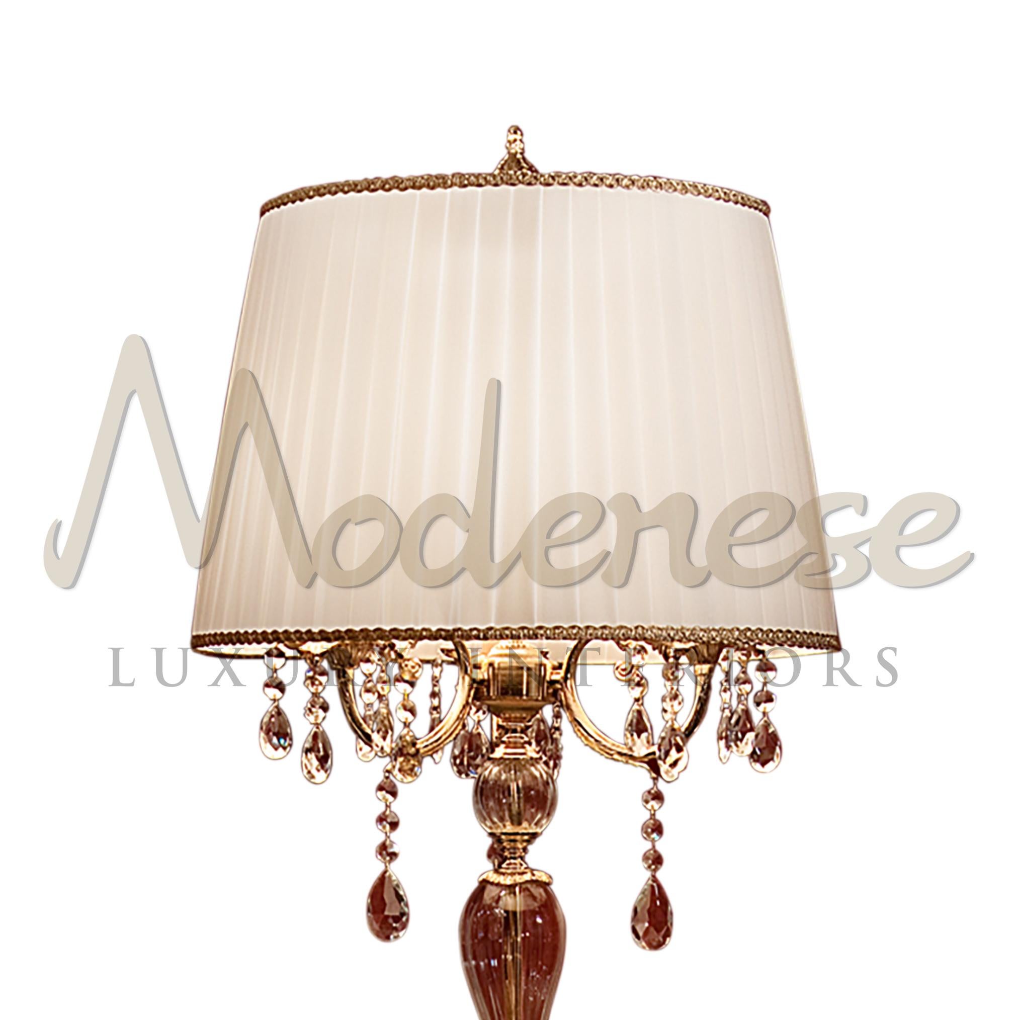 Victorian Royal Palace 24kt Antique Gold Plated 3-Lights Table Lamp with Crystal Pendants For Sale