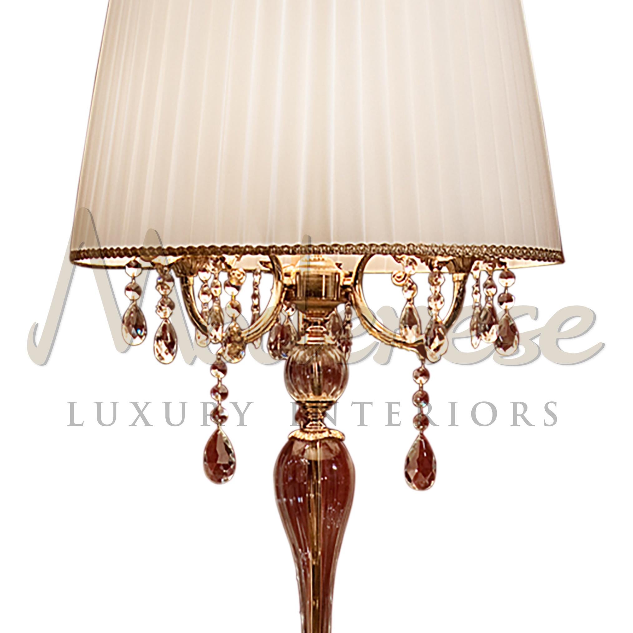 Italian Royal Palace 24kt Antique Gold Plated 3-Lights Table Lamp with Crystal Pendants For Sale