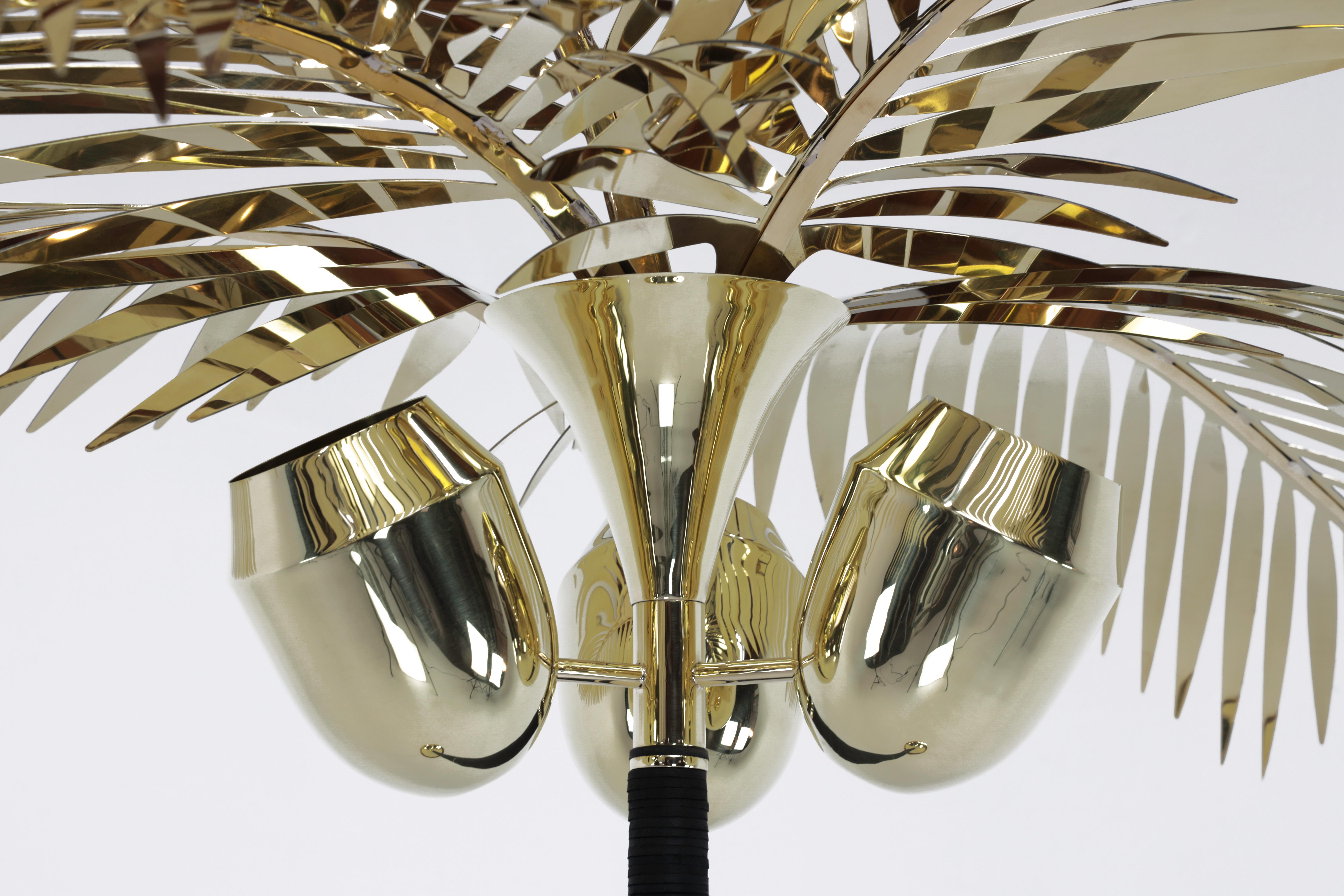 Royal Palm Tree Stehlampe aus Messing und Leder von Christopher Kreiling (amerikanisch) im Angebot