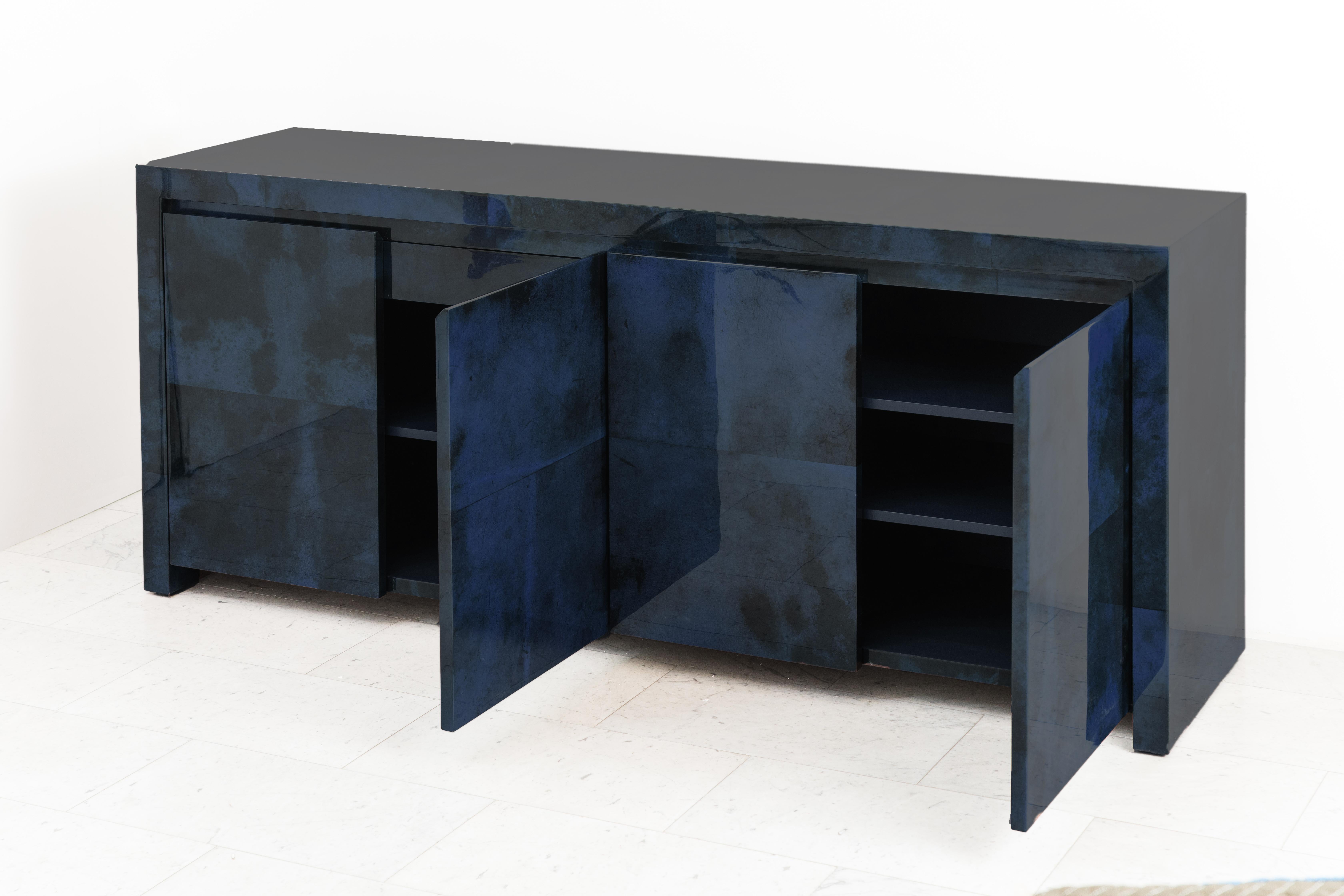 Contemporary Royal Palm Lacquered Goatskin Credenza, USA For Sale