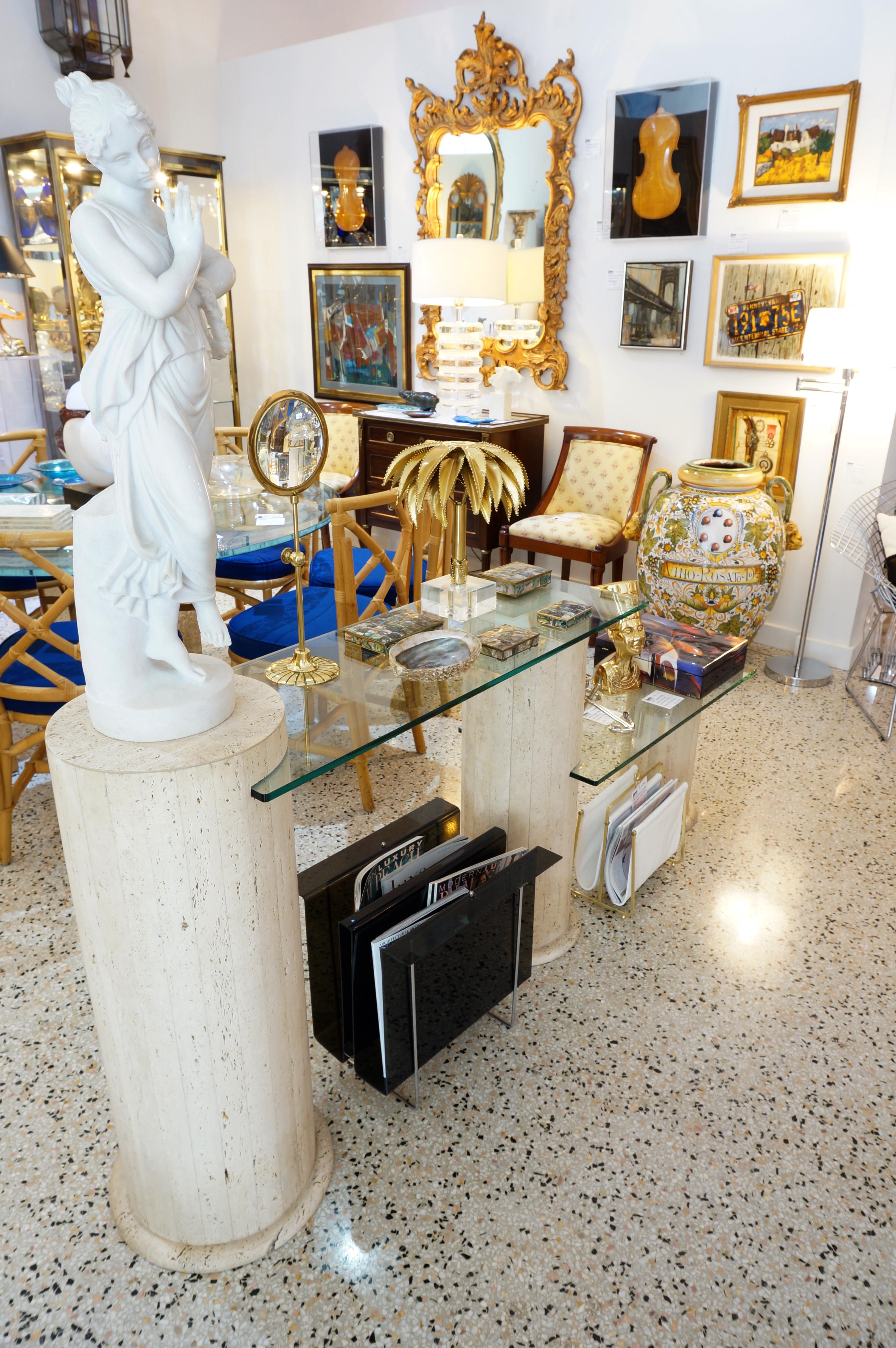 This stylish and chic artisan created brass and lucite sculpture of a royal palm was acquired from a Palm Beach estate and it will add a bit of hollywood regency glamour to your home.

Note: The lucite has been professionally polished.