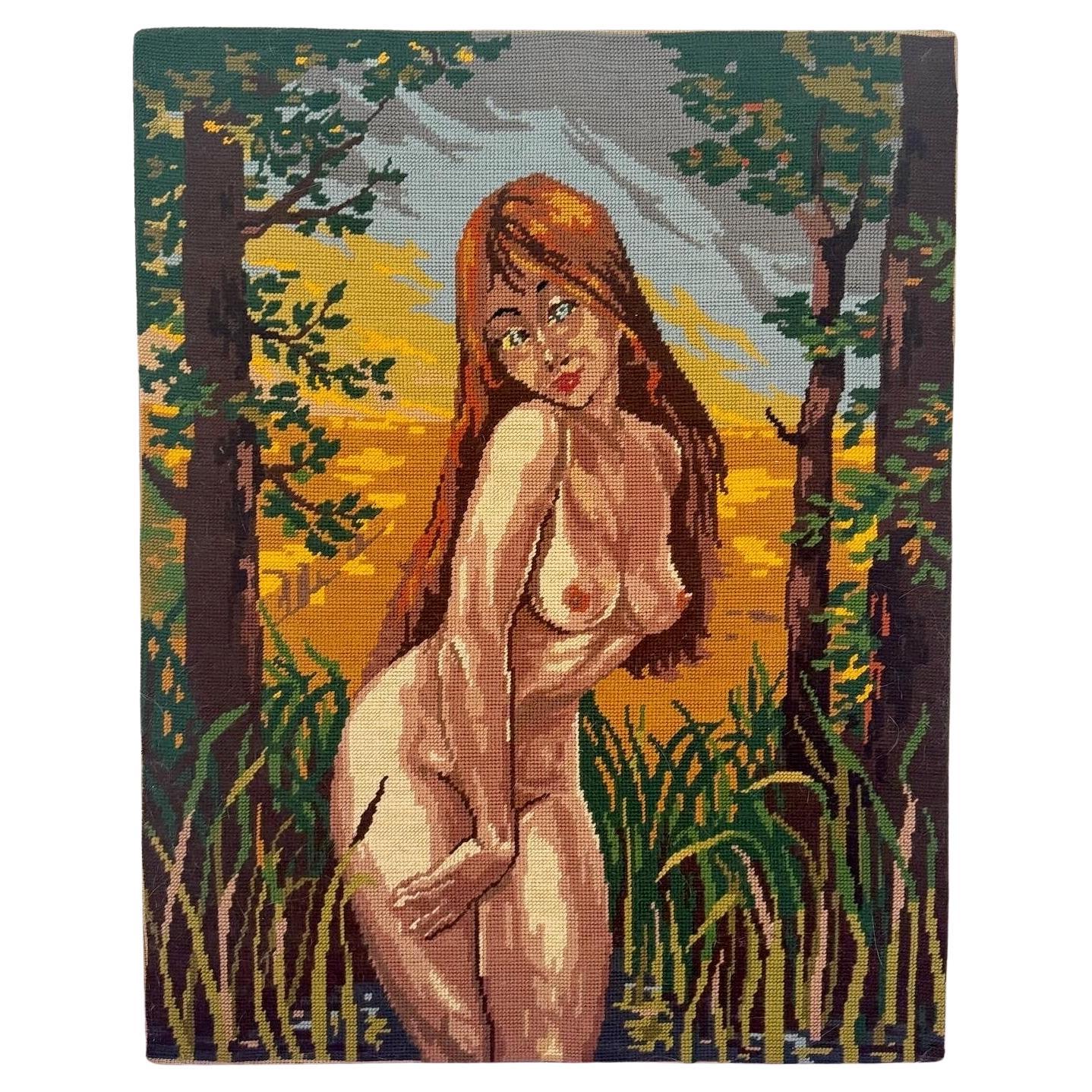 Royal Paris Needlepoint Printed Canvas of Nude Woman in the Wilderness For Sale