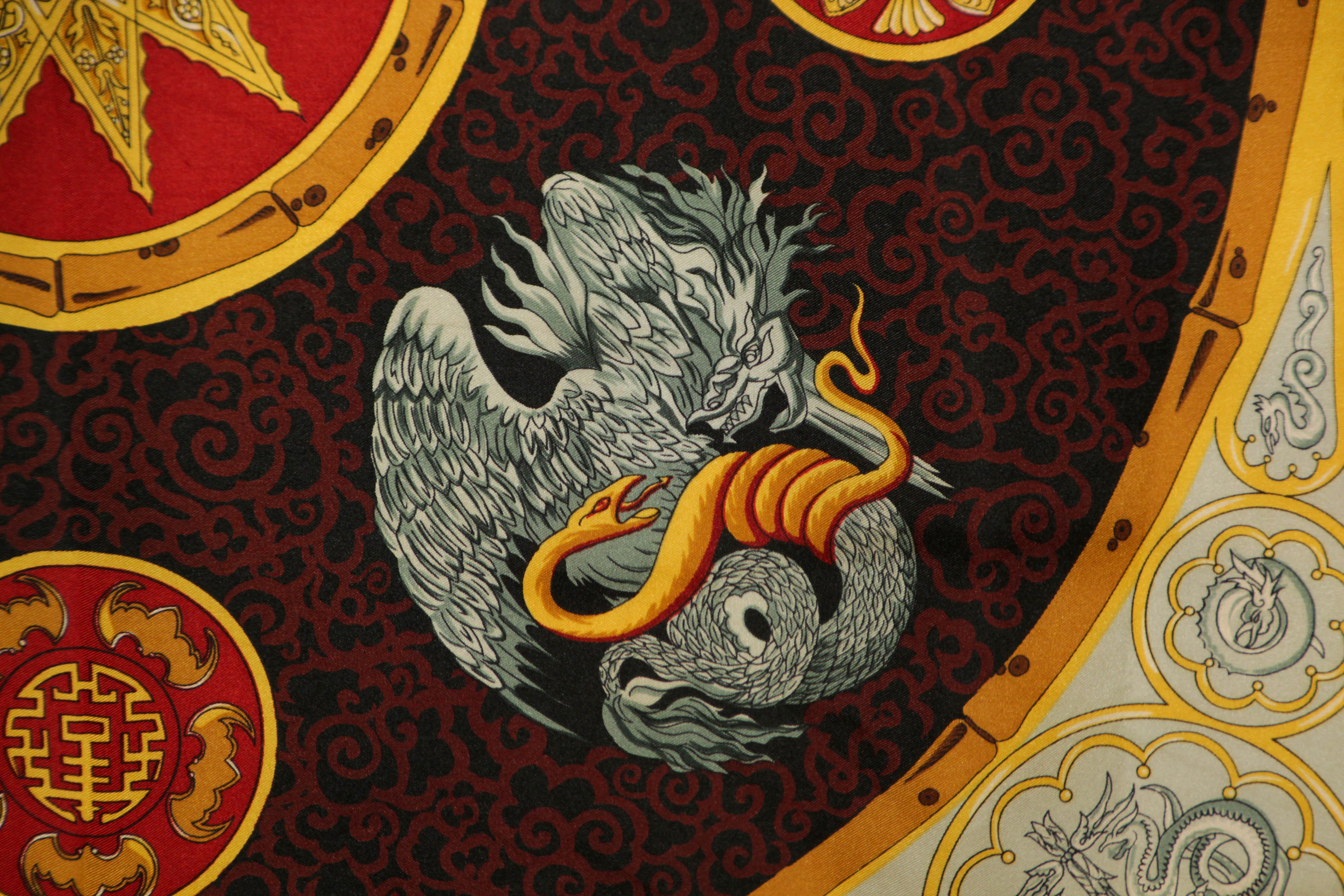 Royal Pavilion English Eccentrics Asian Dragons Silk Scarf 1990’s For Sale 10