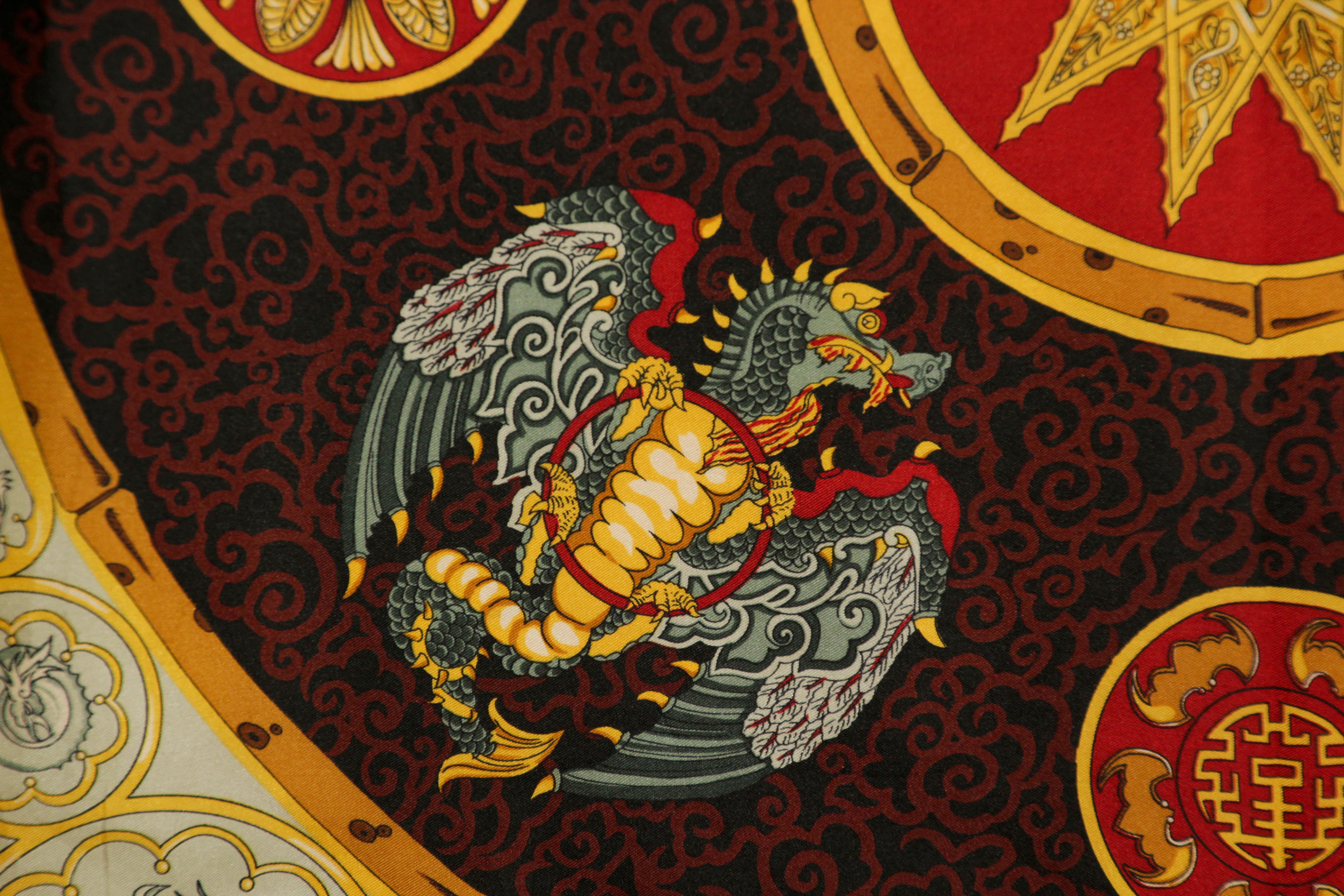 Women's or Men's Royal Pavilion English Eccentrics Asian Dragons Silk Scarf 1990’s For Sale