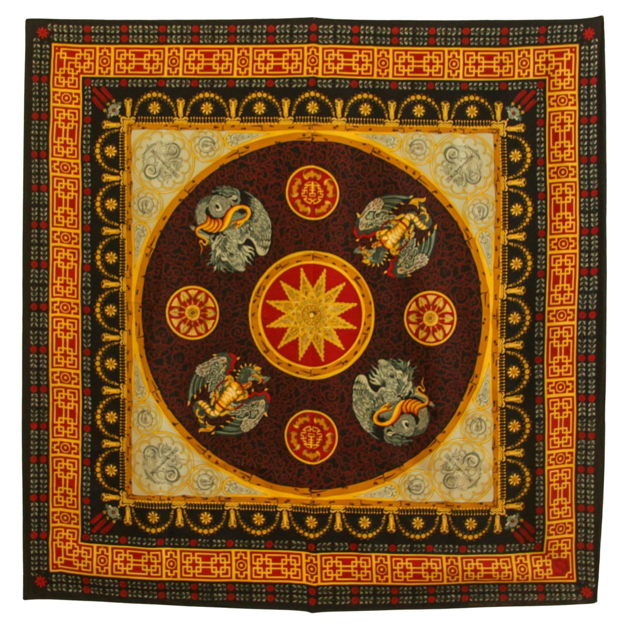 Royal Pavilion English Eccentrics Asian Dragons Silk Scarf 1990’s For Sale