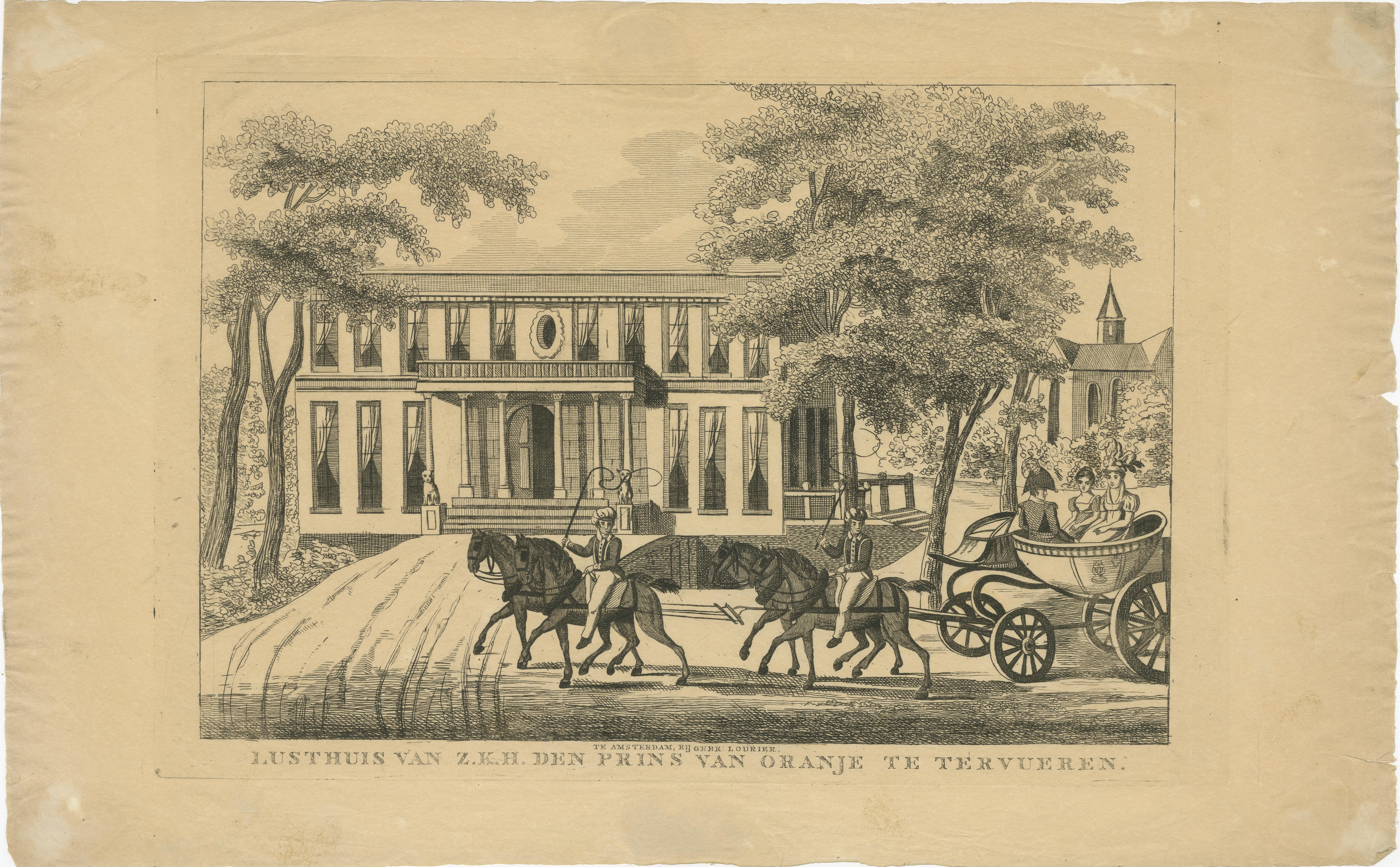 19th Century Royal Pavilion of the Prince of Orange at Tervuren – Antique Print c.1820s For Sale