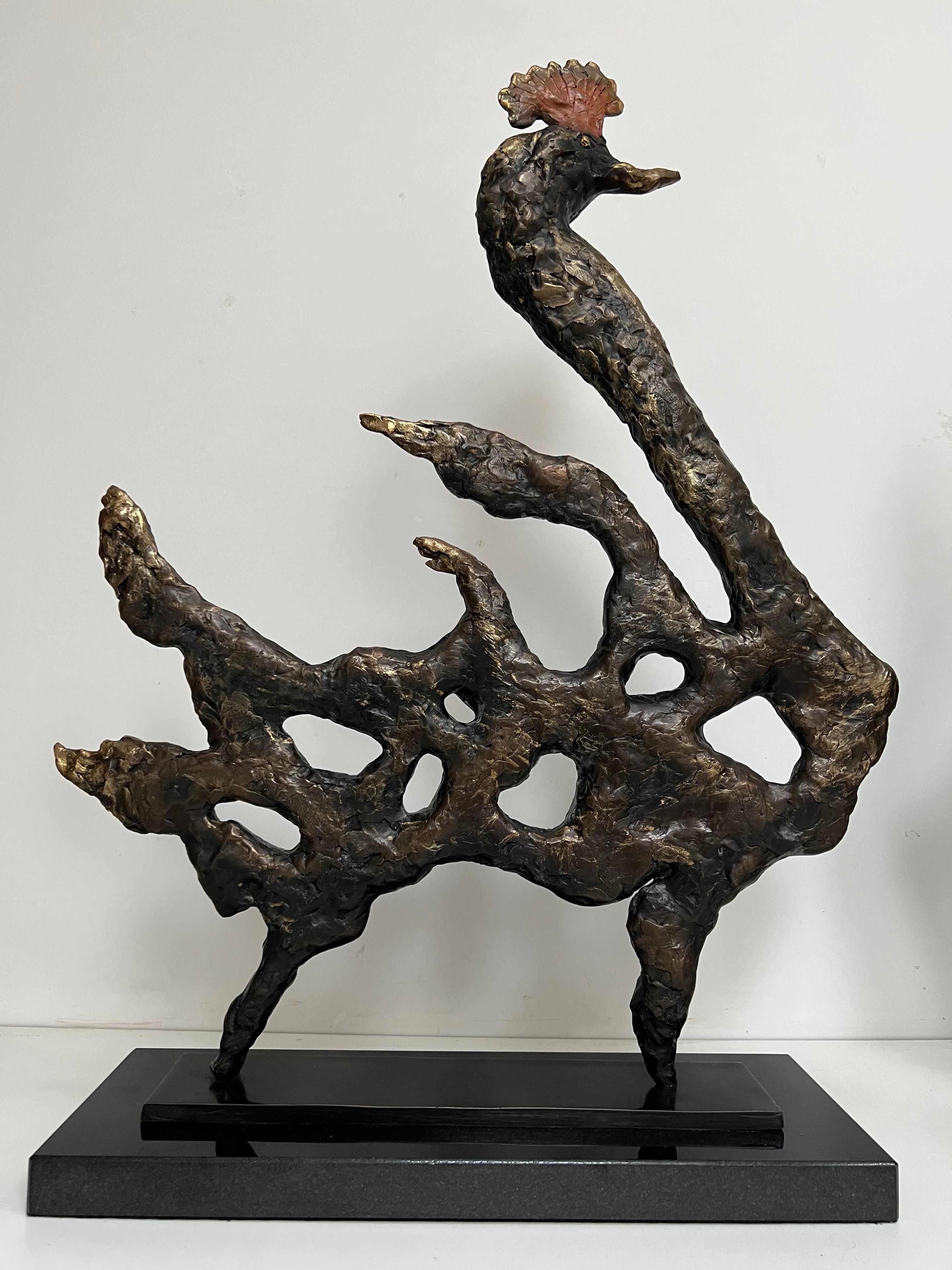 Modern   One of a kind pair bronze sculptures 'Royal Birds of India' For Sale