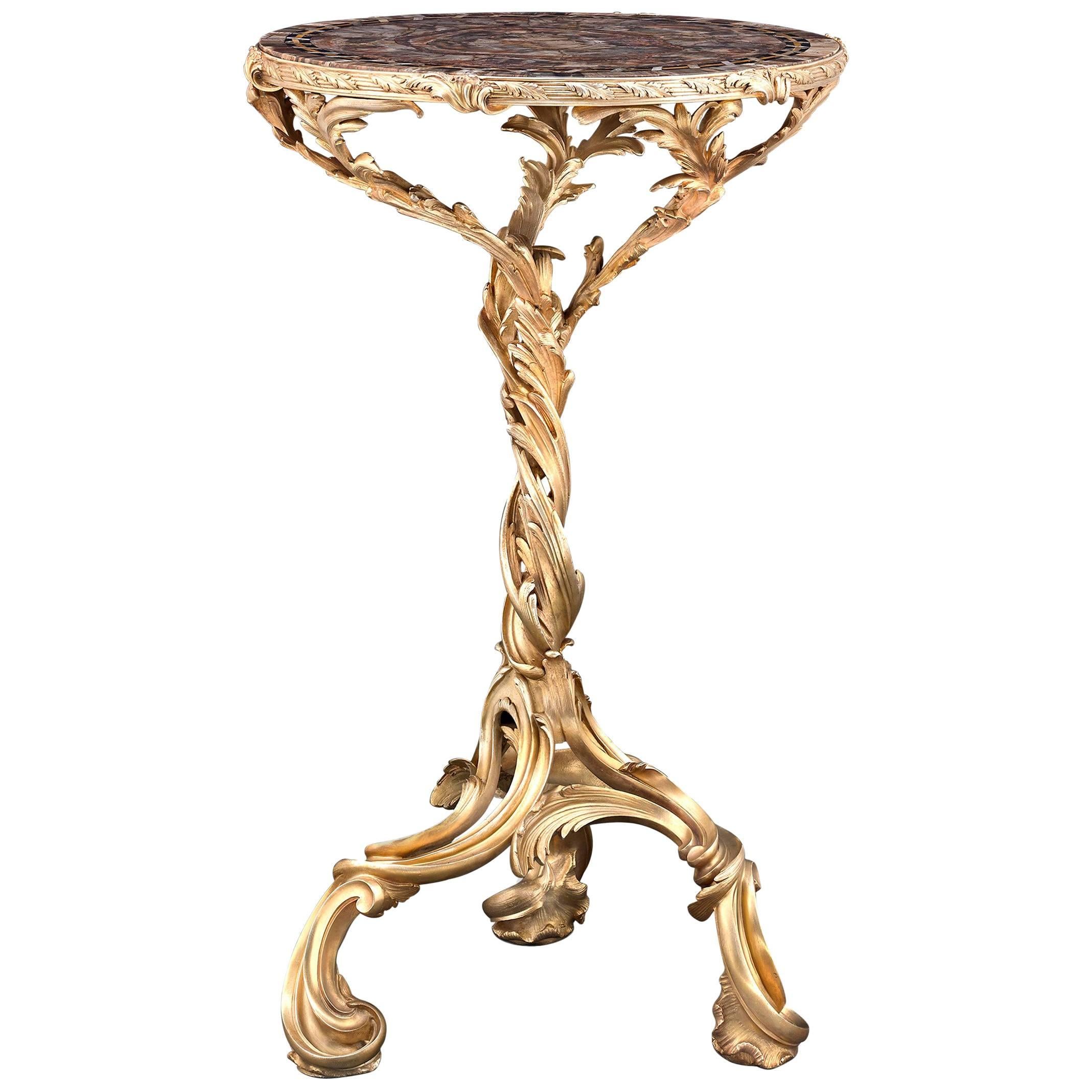 Royal Petrified Wood and Gilt Bronze Gueridon