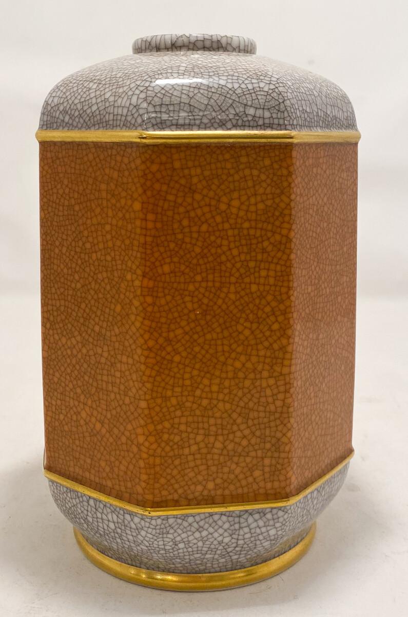 Royal porcelain, Bing & Grøndahl; craquele vase in lightgrey, orange and gold In Good Condition In Brussels, BE