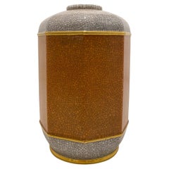 Porcellana reale, Bing & Grøndahl; vaso craquele in grigio chiaro, arancione e oro