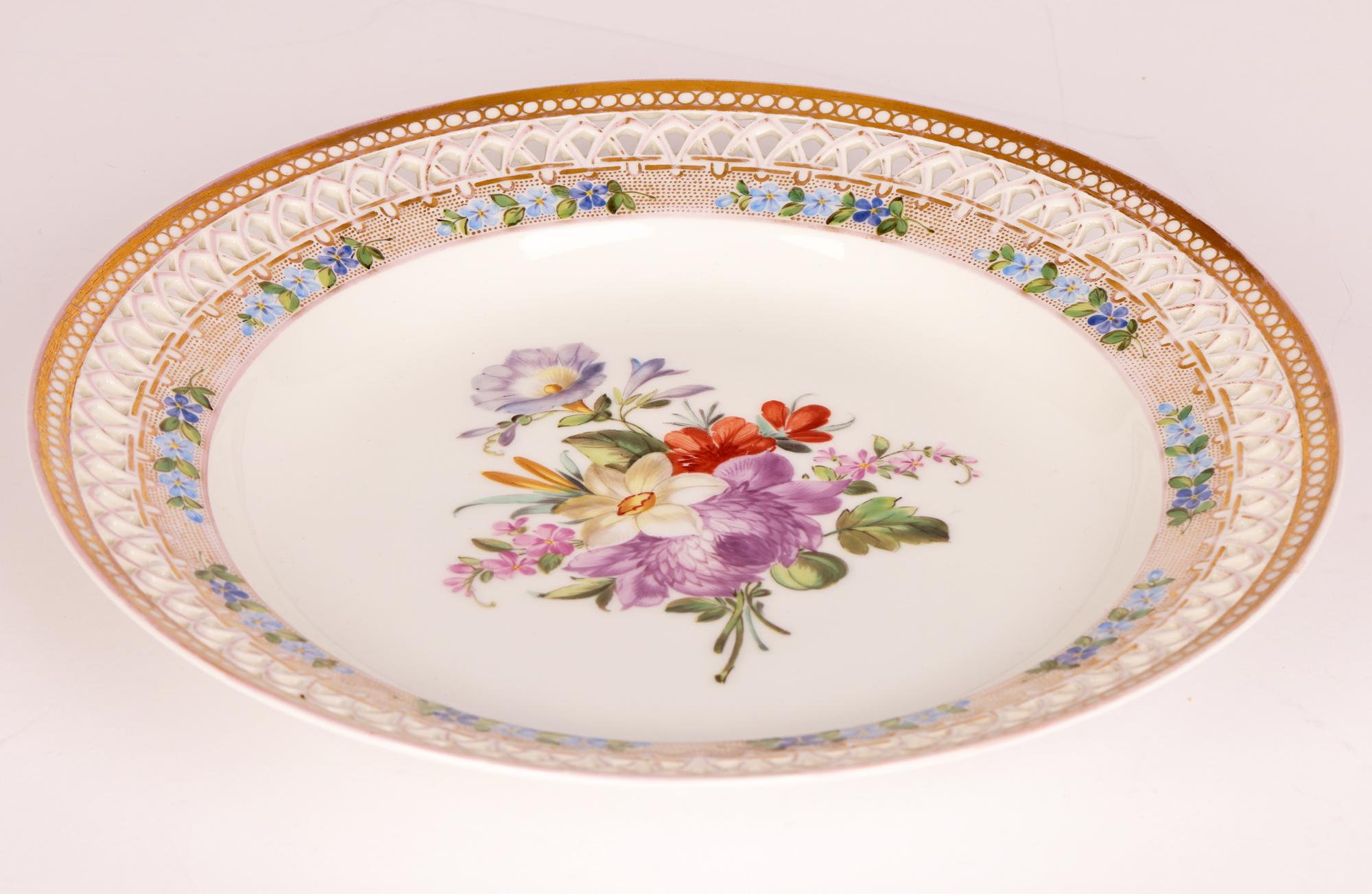 Royal Porcelain Factory Berlin Porcelain Pierced Edge Floral Painted Cabinet Pla For Sale 4