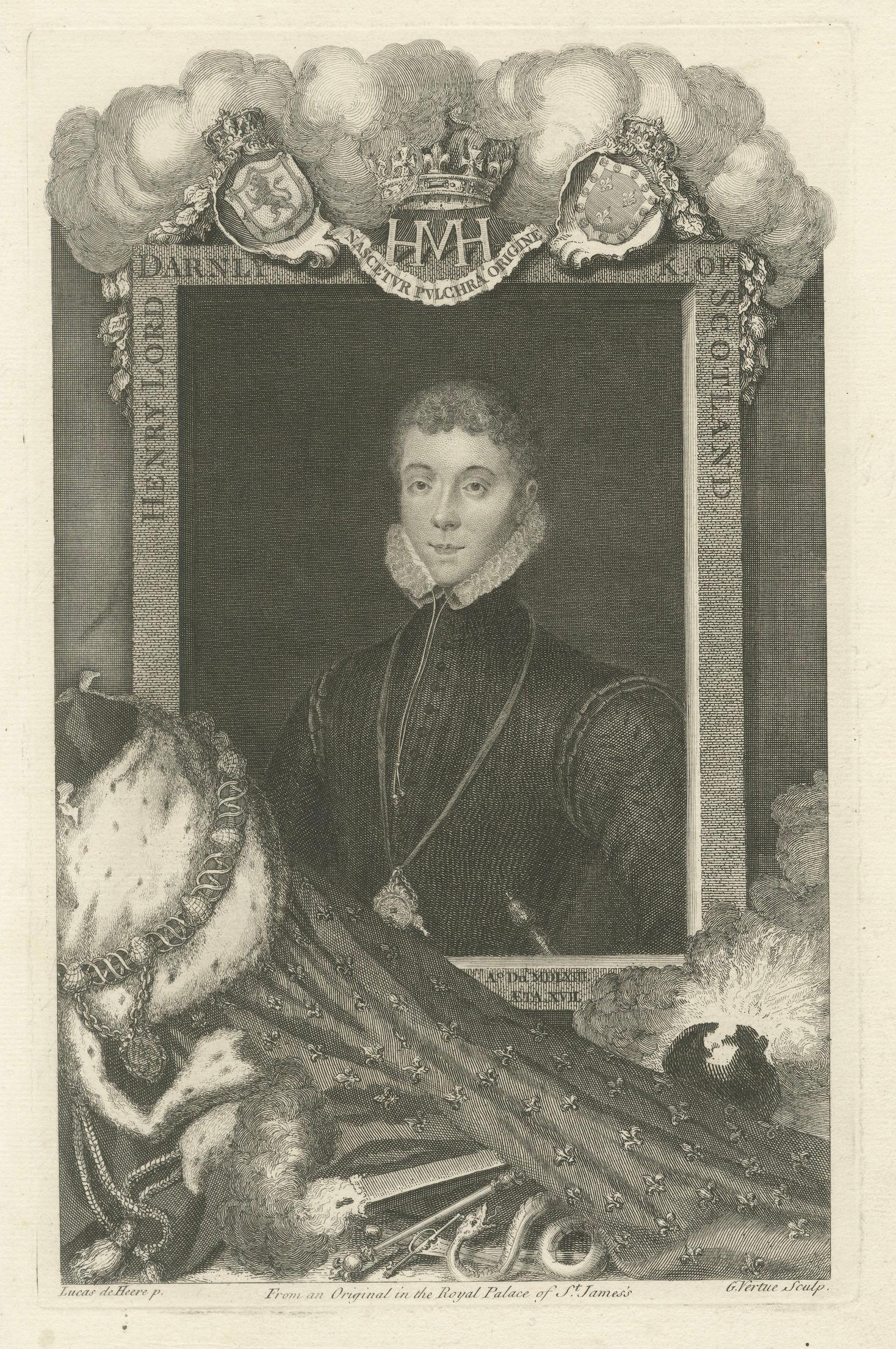 Royal Portrait Henry Stuart Lord Darnley, Vertue Engraving, 1732
