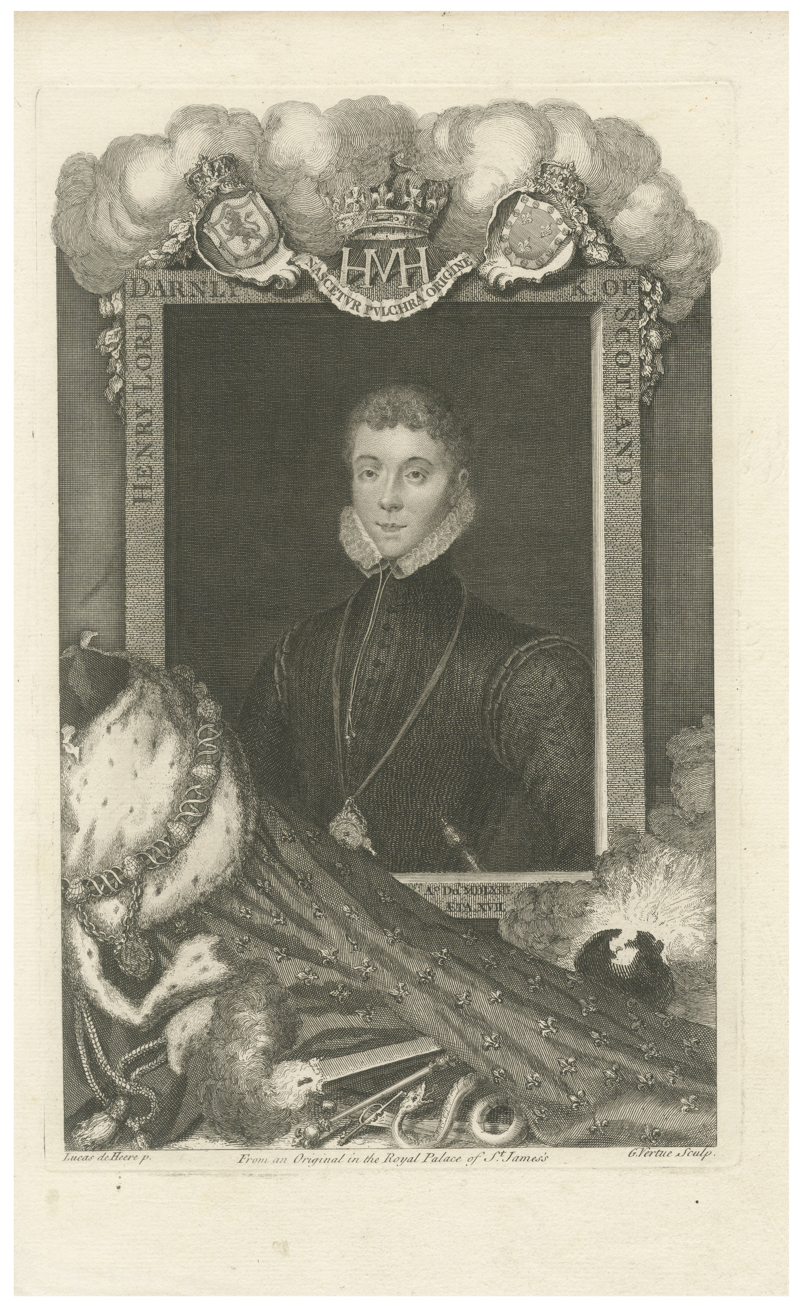 Royal Portrait Henry Stuart Lord Darnley, Vertue Engraving, 1732 For Sale