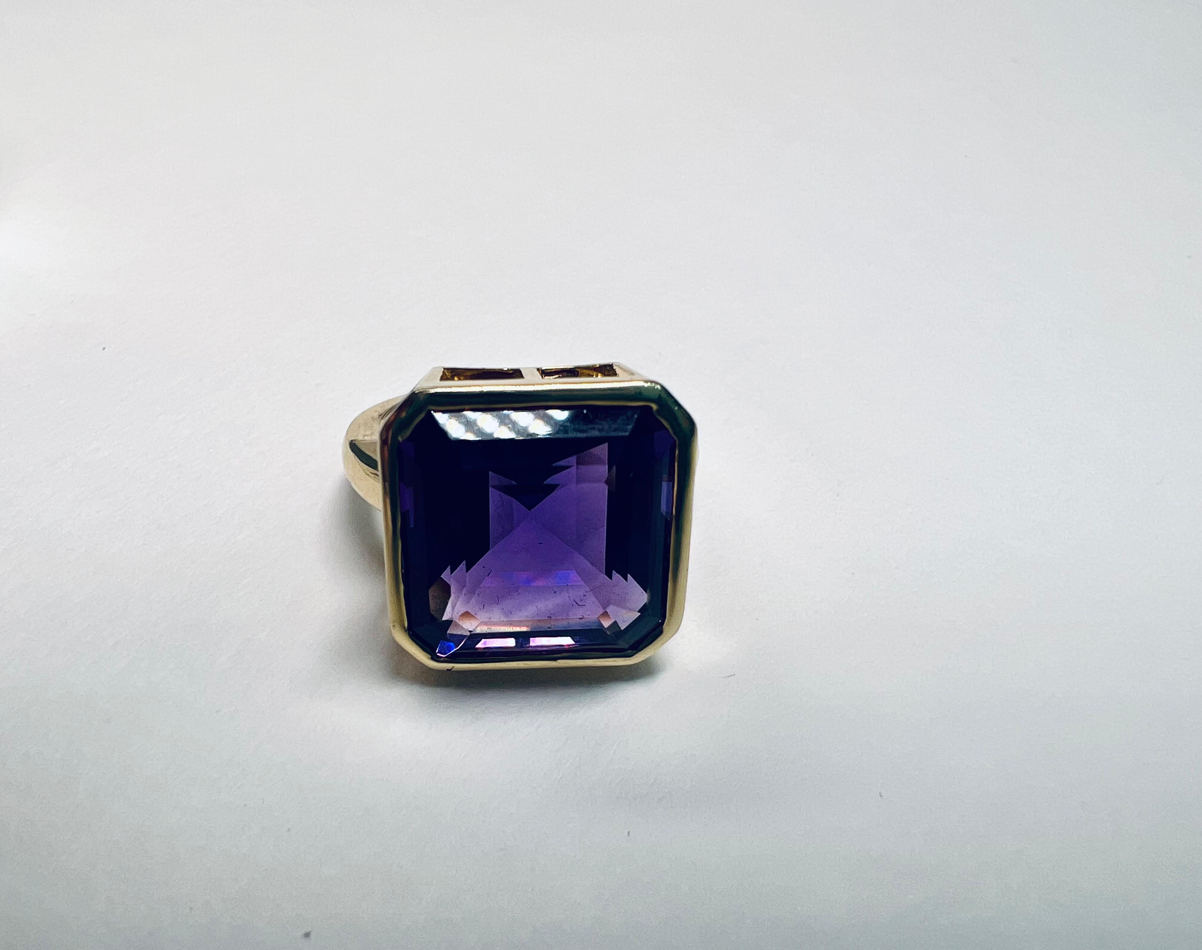 Royal Purple AAAA 7.88 Carat Amethyst Pinky Ring, Bezel Set 14k Yellow Gold 6