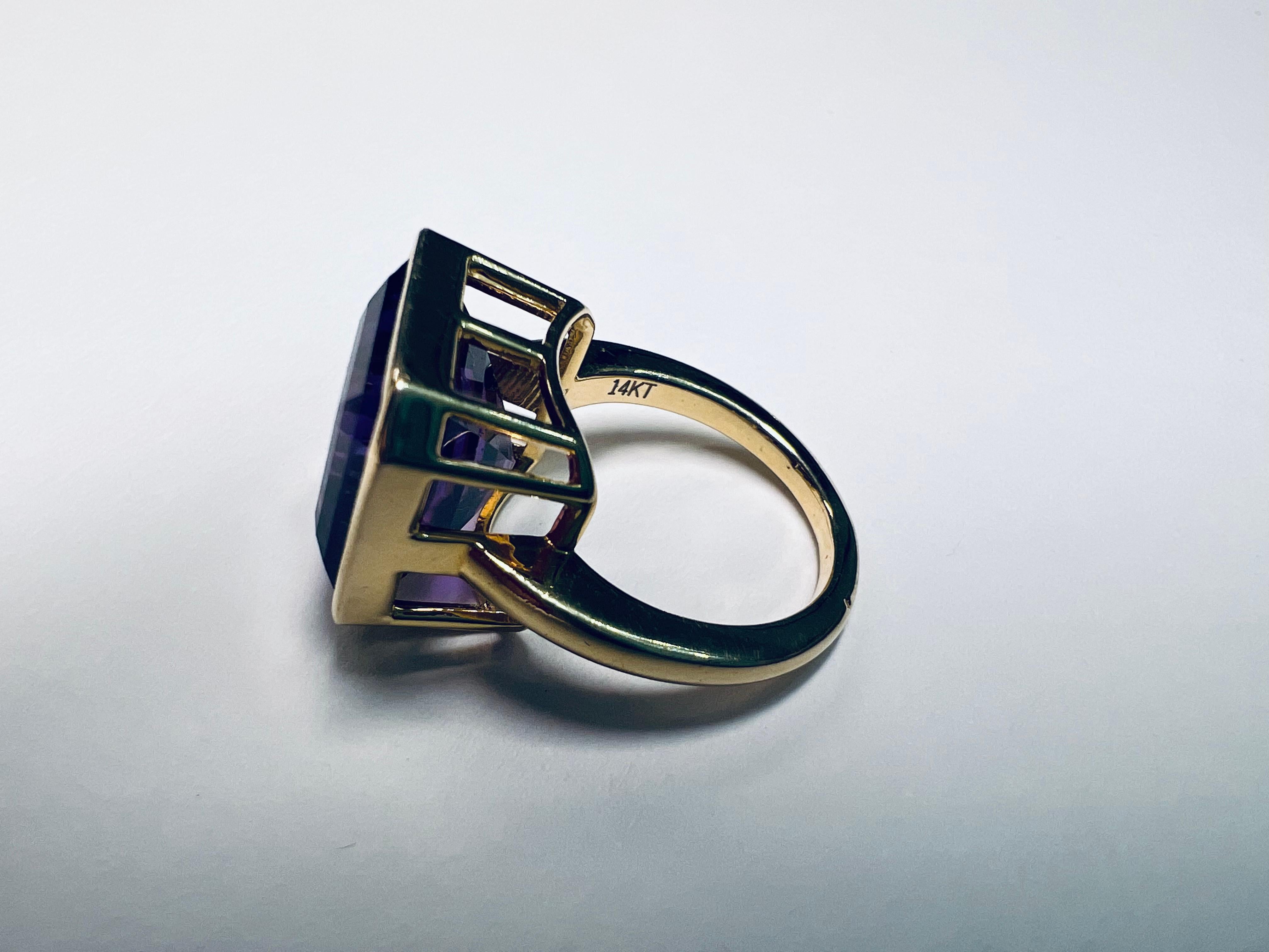 Royal Purple AAAA 7.88 Carat Amethyst Pinky Ring, Bezel Set 14k Yellow Gold 9