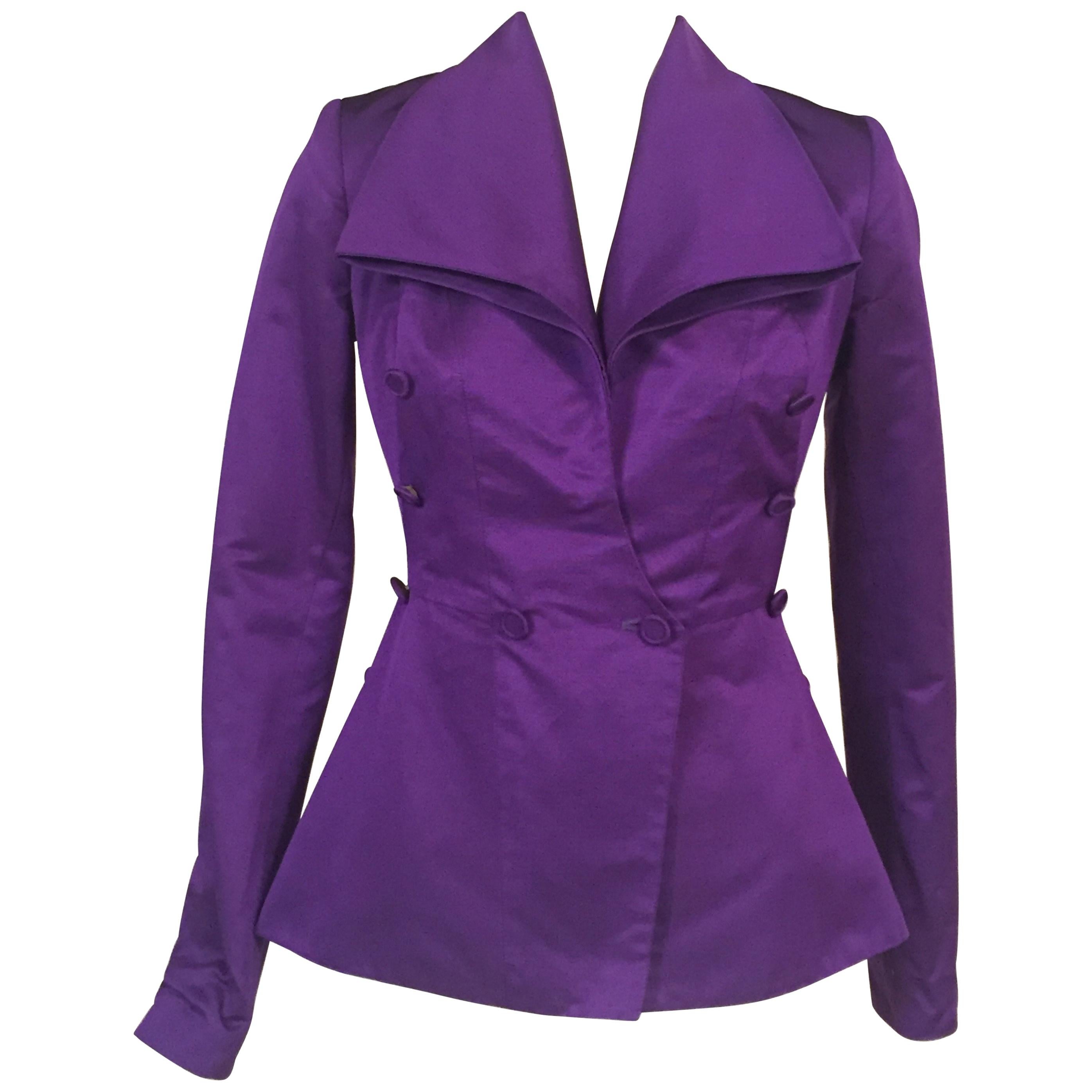 Royal Purple Edwardian Style Silk Faille Jacket by Maggie Norris Couture  For Sale