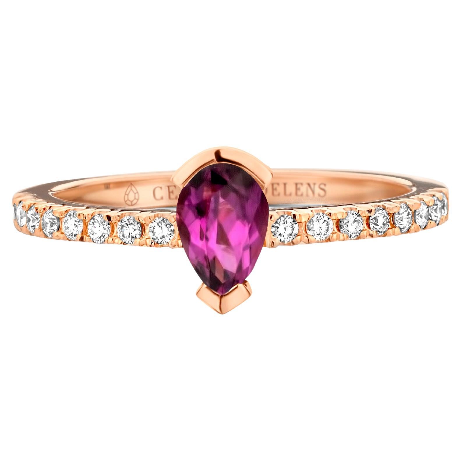 Bague de fiançailles en or rose, grenat violet royal et diamant en vente