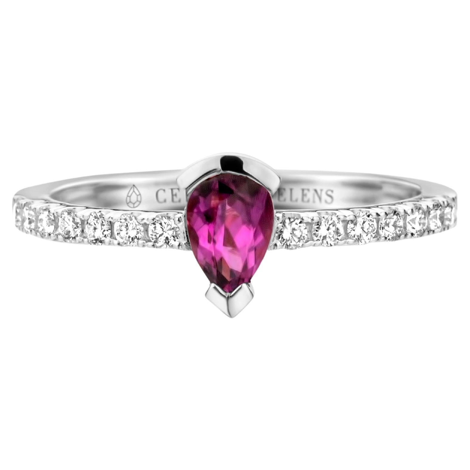 Royal Purple Garnet Diamond White Gold Engagement Ring For Sale