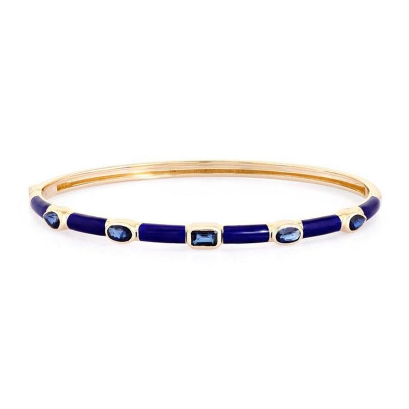 Royal Radiance 14K Gelbgold Emaille Blauer Topas Armband (Moderne) im Angebot